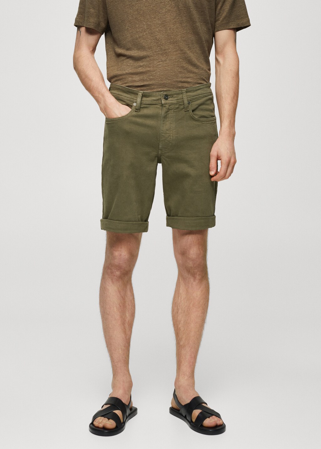 Mens cuffed denim shorts hot sale