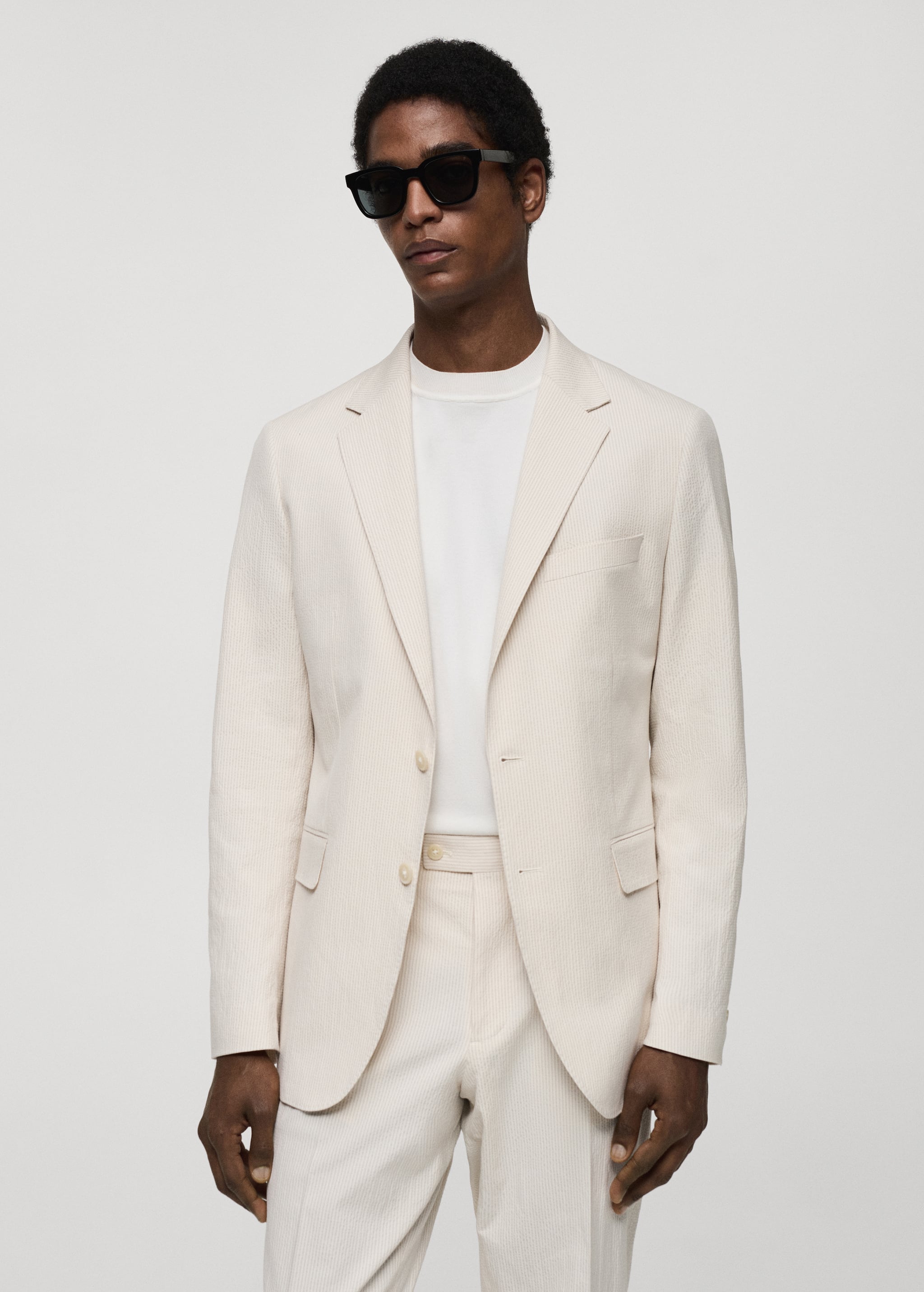 Striped seersucker cotton slim-fit suit jacket - Средний план