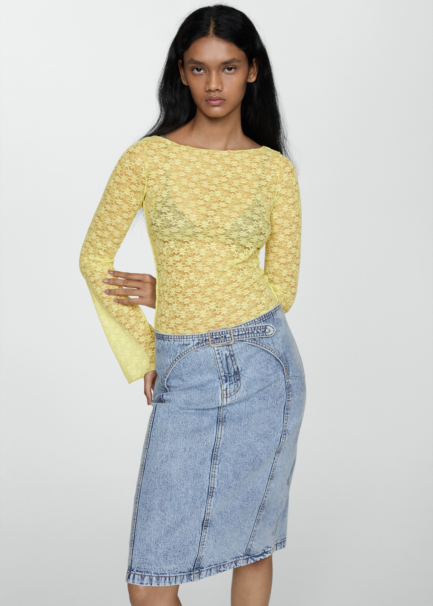 Jupe en jean midi ceinture - Détail de l'article 1
