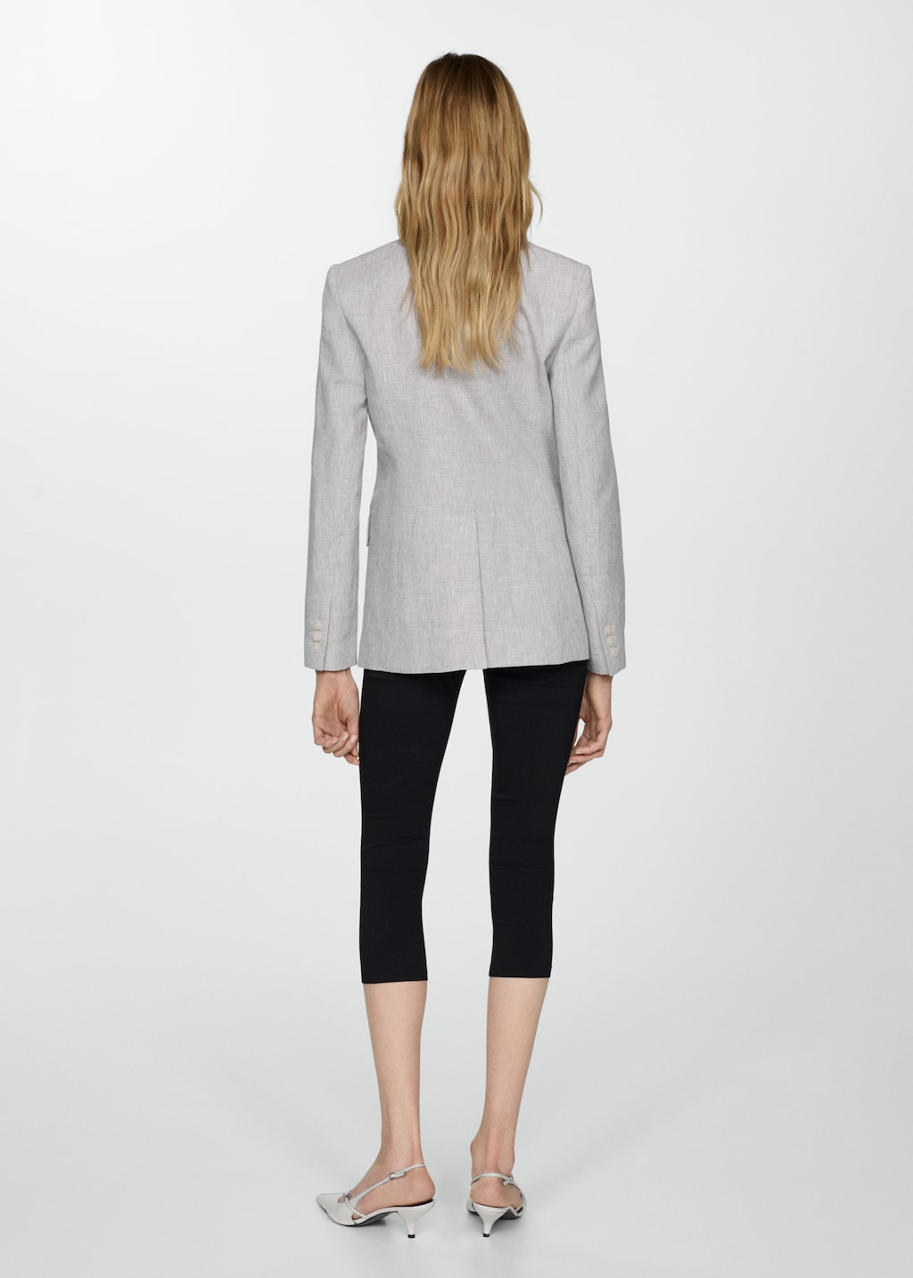 MANGO Houndstooth linen jacket light heather grey S Woman