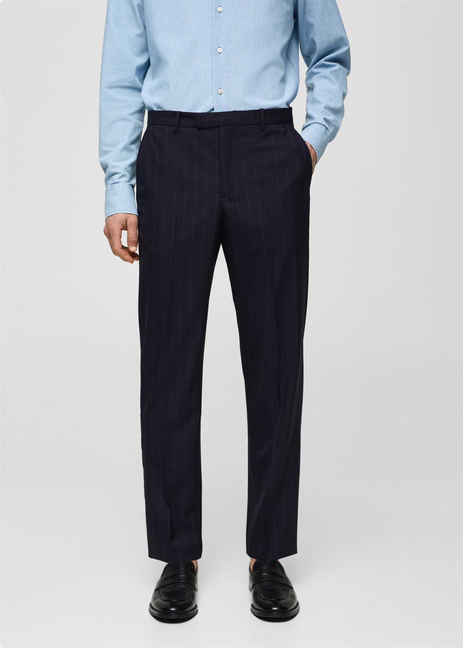 Pantalon costume laine vierge rayure tennis - Plan moyen