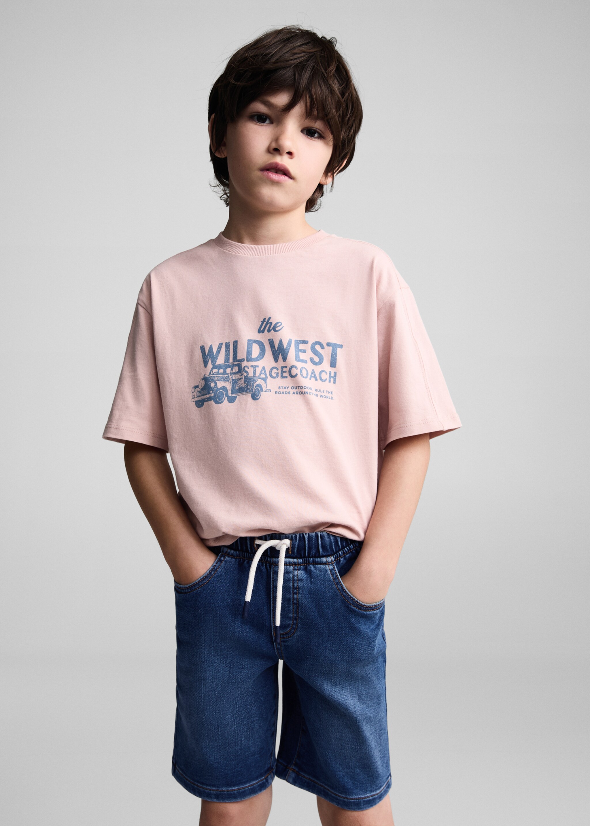 Bermuda denim taille élastique - Plan moyen, Bleu foncé. Ref: 67058271-00.