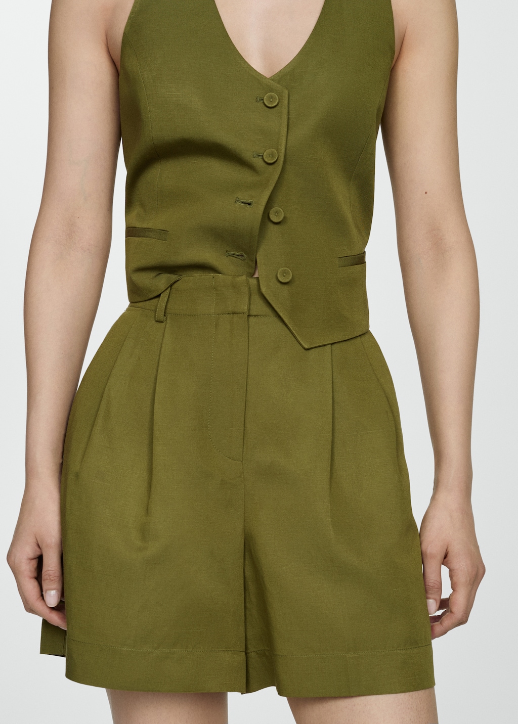 Mango Linen-blend Bermuda plated shorts