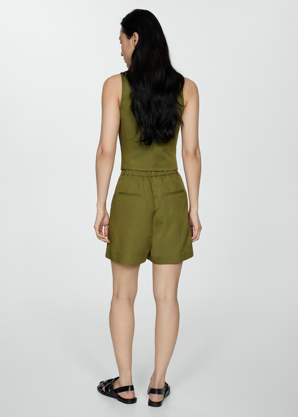 Mango Linen-blend Bermuda plated shorts thumbnail