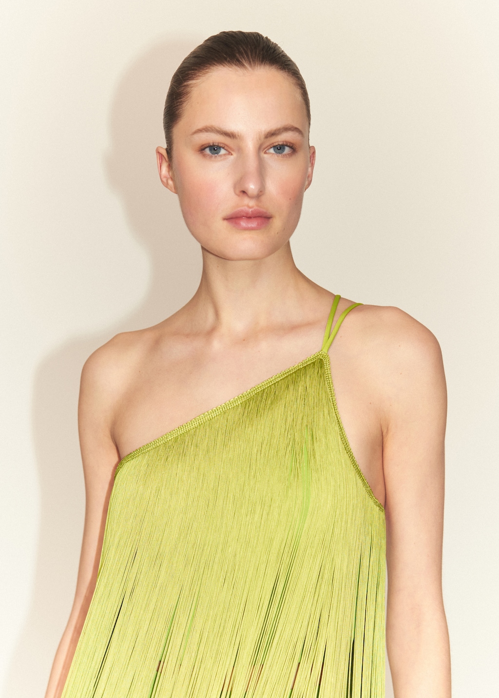 Mango shops green fringe dress