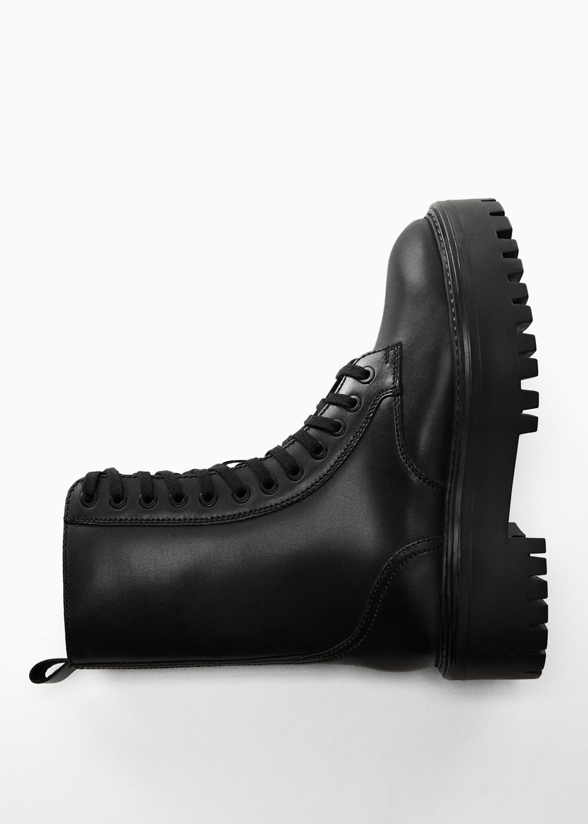Leather boot with laces and track sole - Details of the article 5, Black. Ref: 67060445-00.