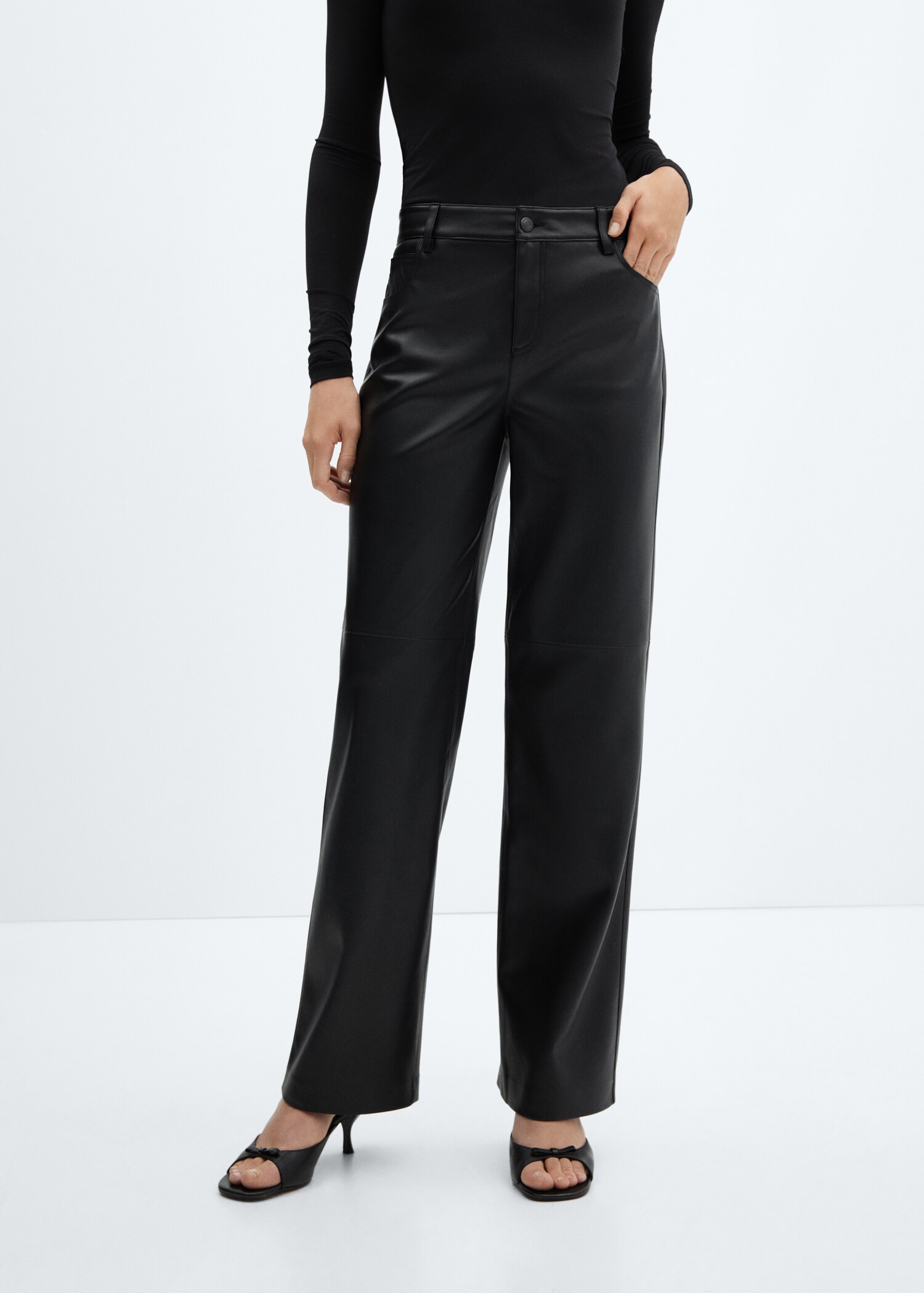 Mid-rise leather effect trousers - Medium plane