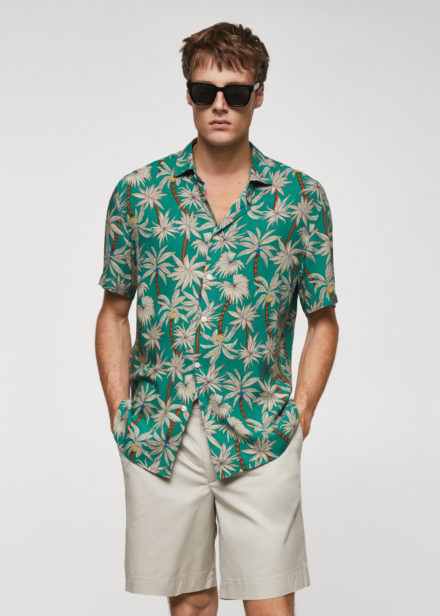 Overhemd met korte mouwen met hawaïprint - Middenvlak