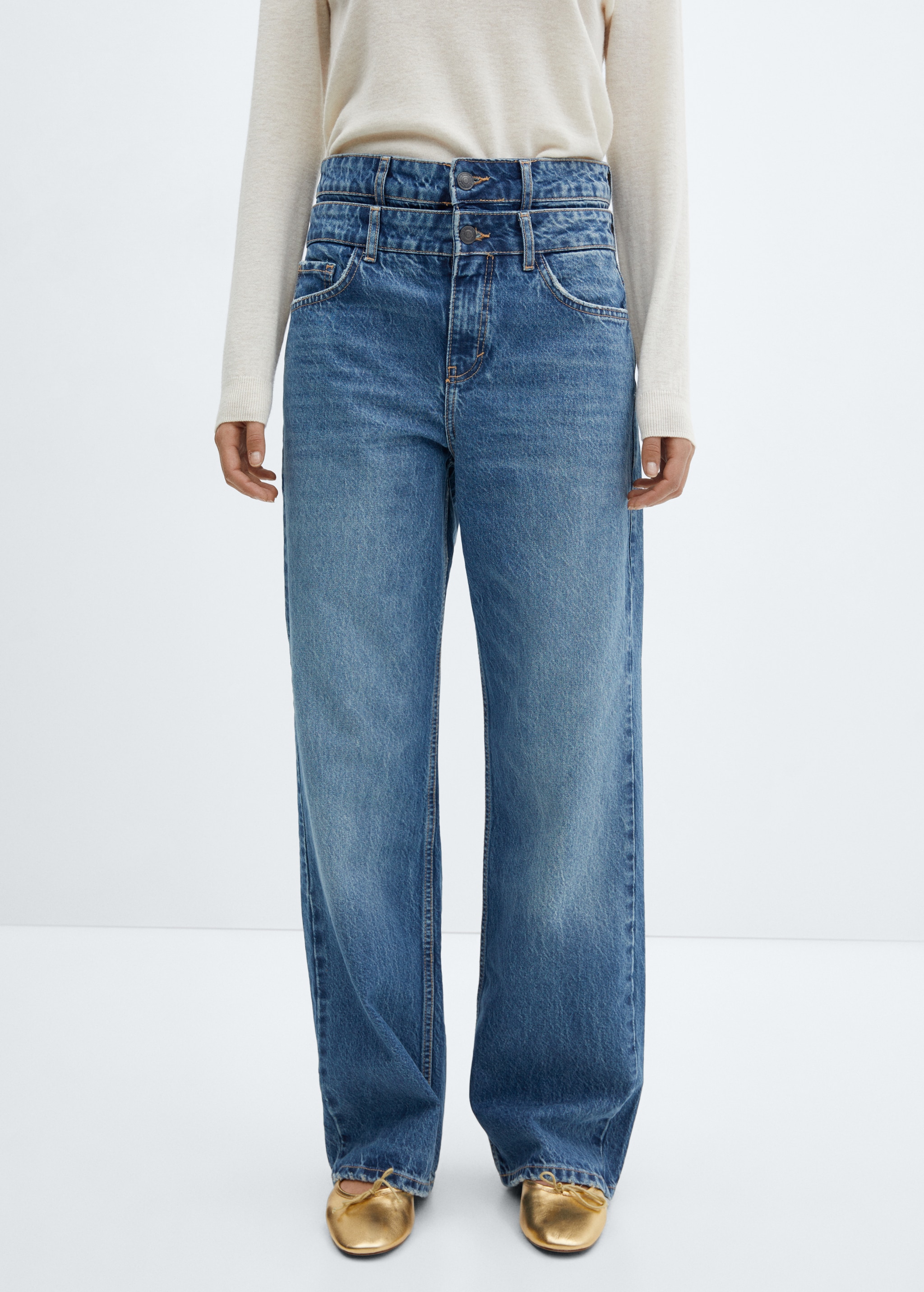 Double-waist straight jeans - Medium plane