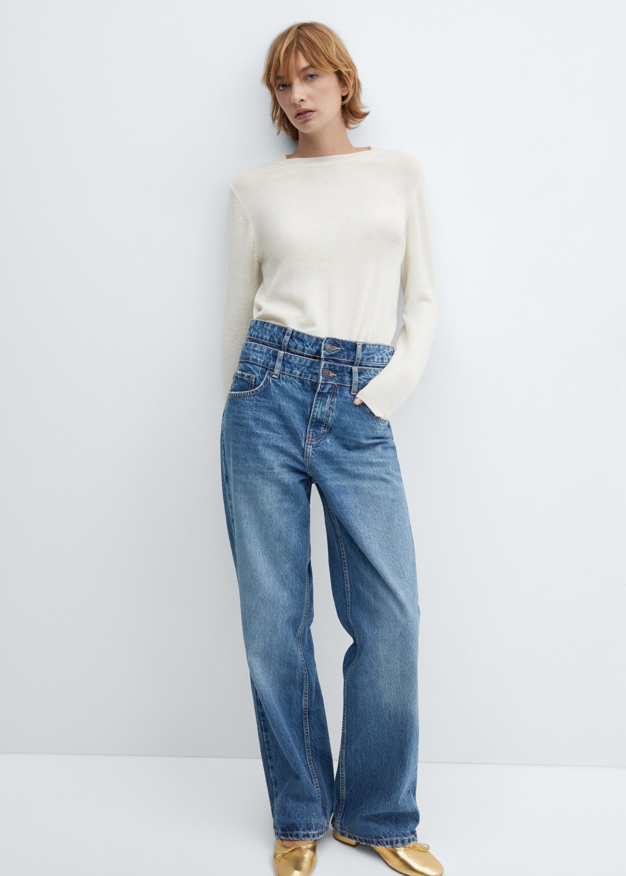 Double-waist straight jeans - Details of the article 2