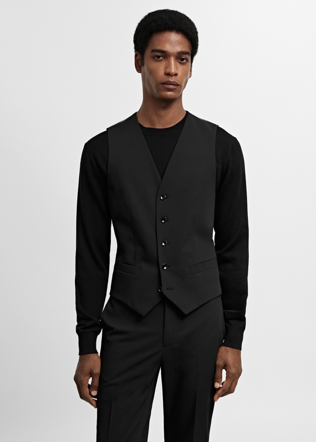 MANGO MAN Super slim fit stretch fabric suit waistcoat Black 40 Man