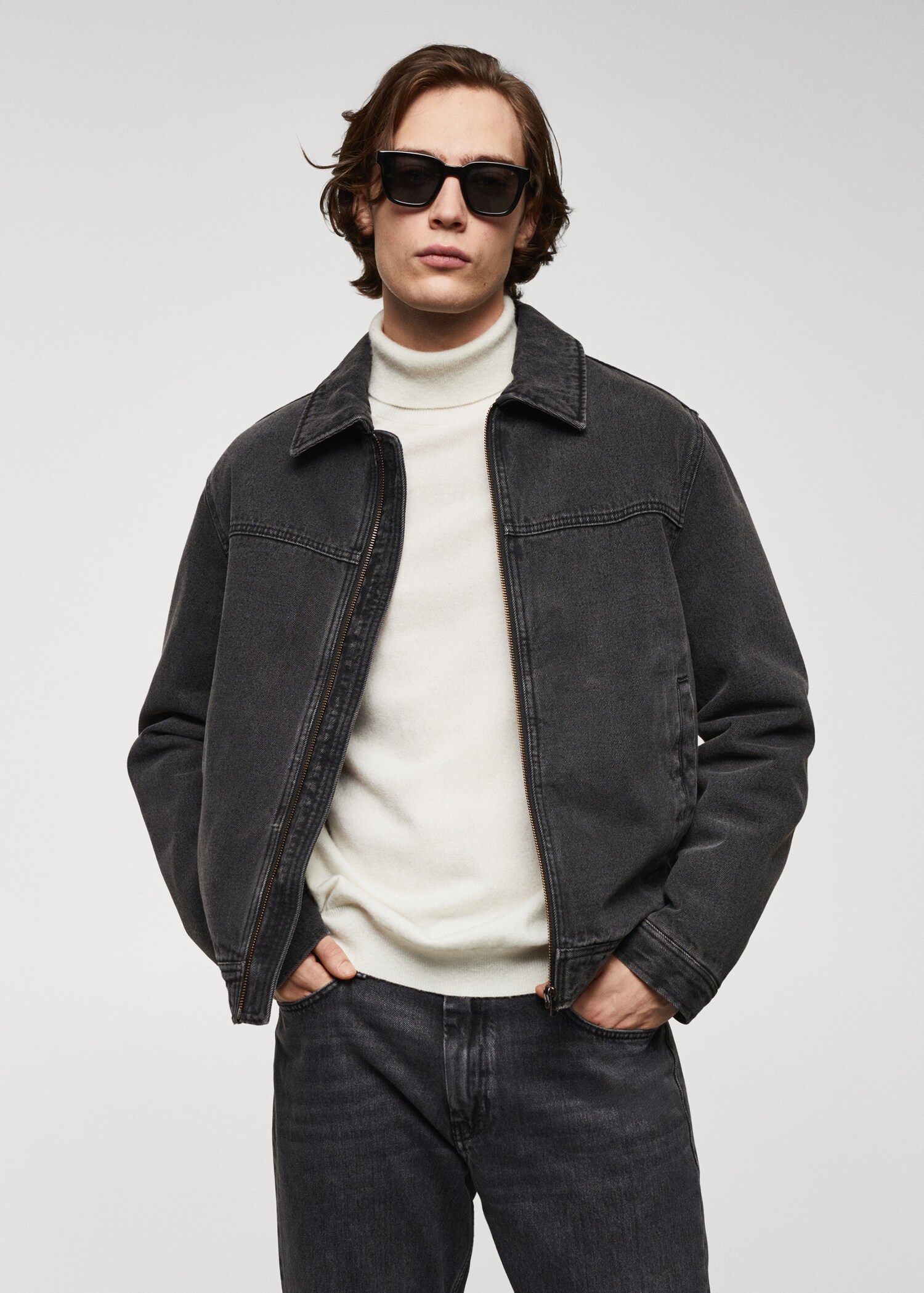 Blouson denim fourré mouton - Plan moyen