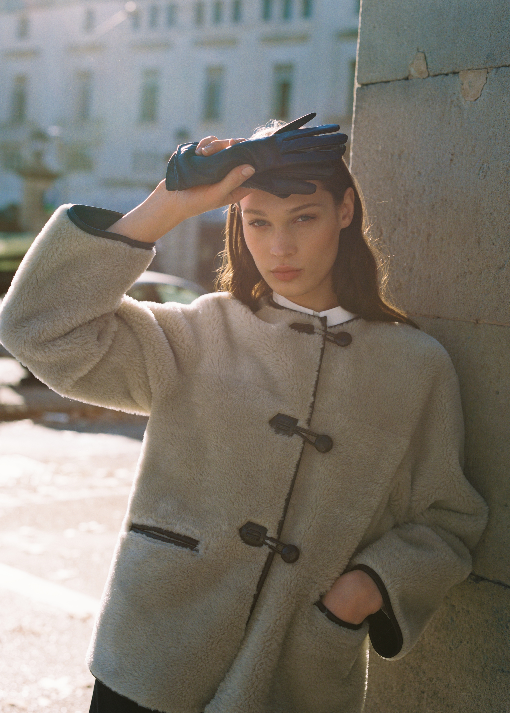 Fur-effect coat with appliqués Women MANGO Japan