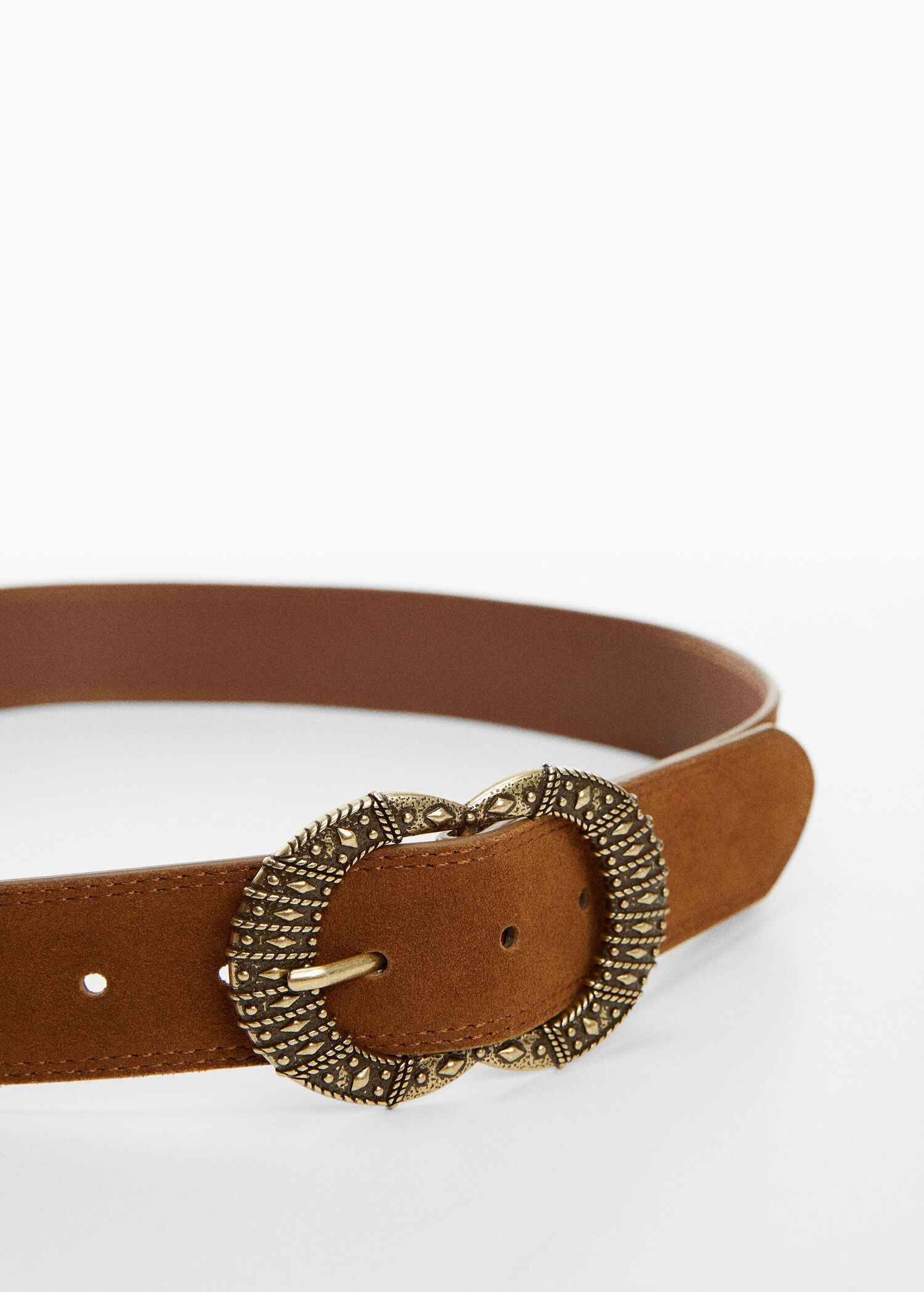 Engraved buckle leather belt - Medium plane