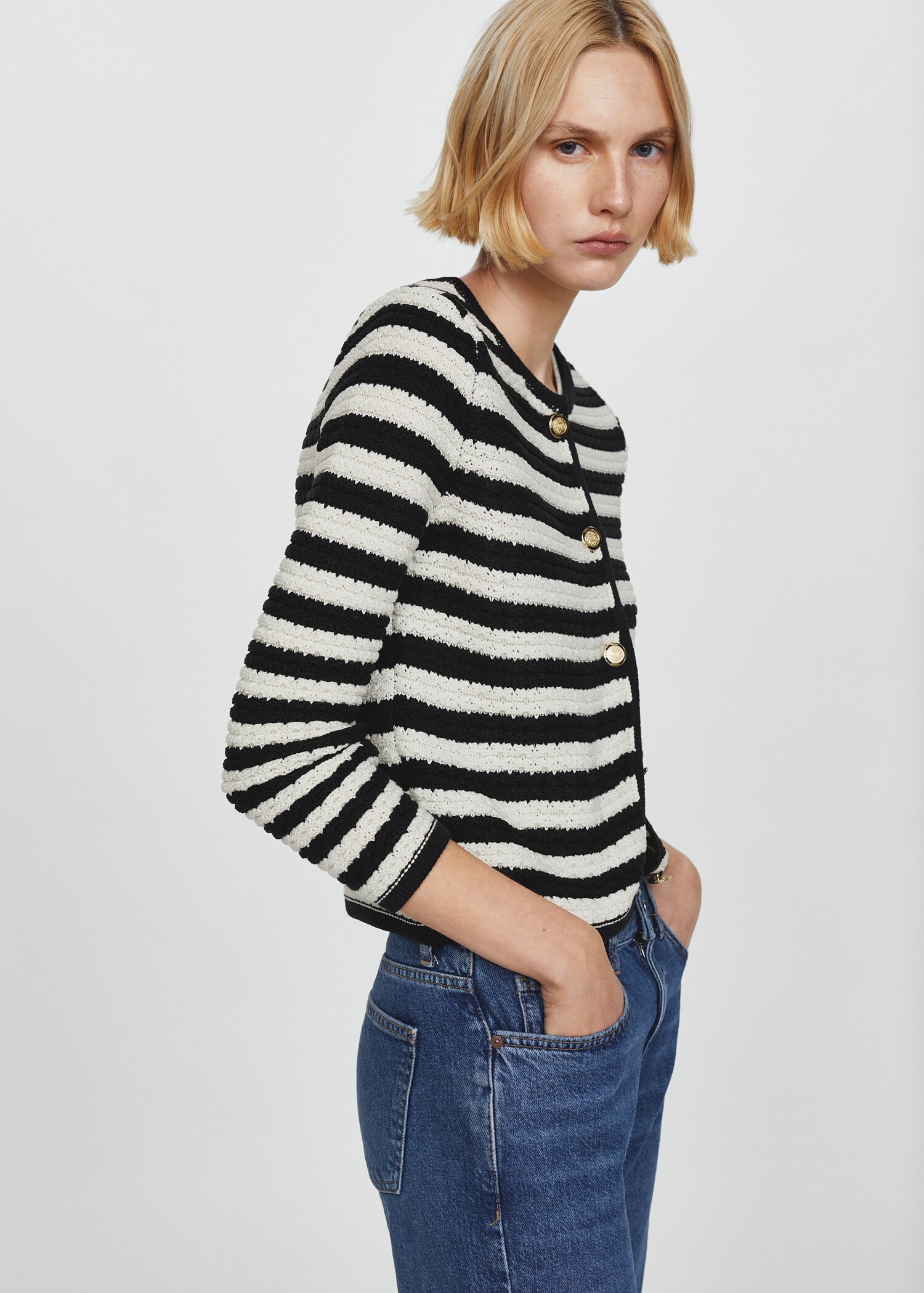 Striped cardigan with jewel buttons women mango usa