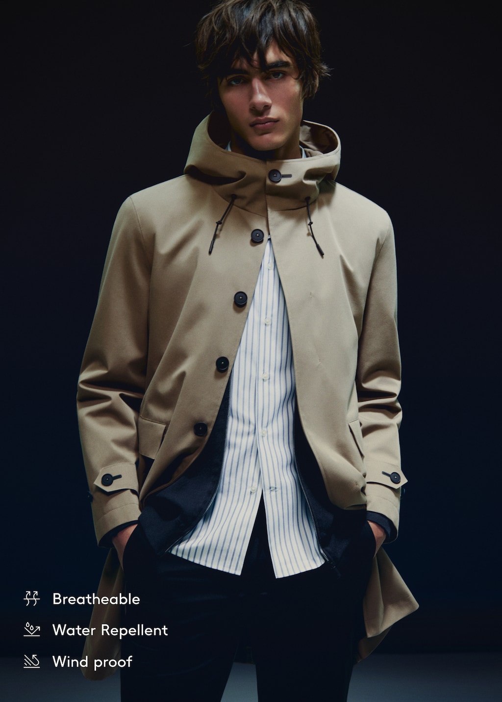 Water-repellent hooded barn jacket