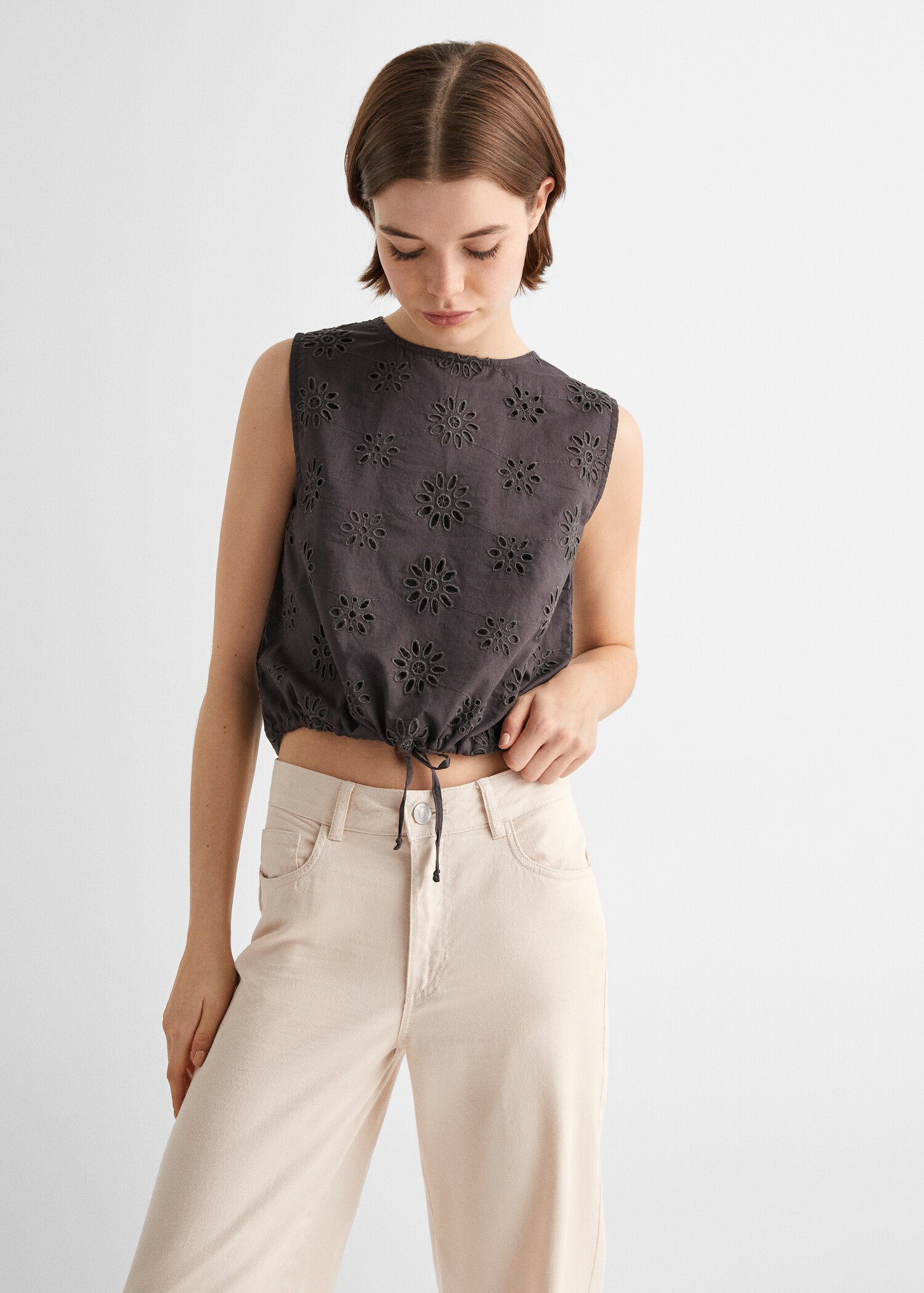 Embroidered cotton trousers - Medium plane