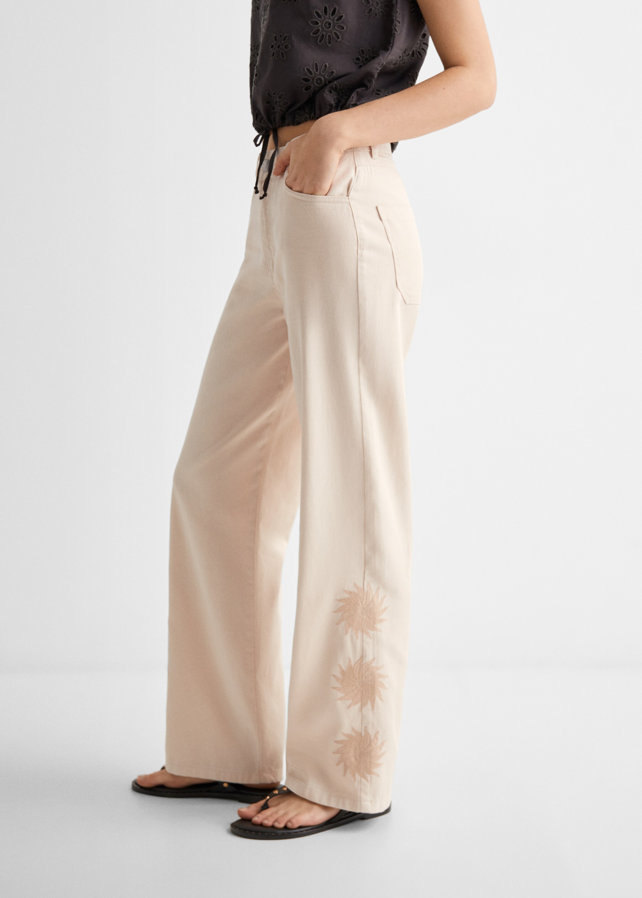 Embroidered cotton trousers - Details of the article 6