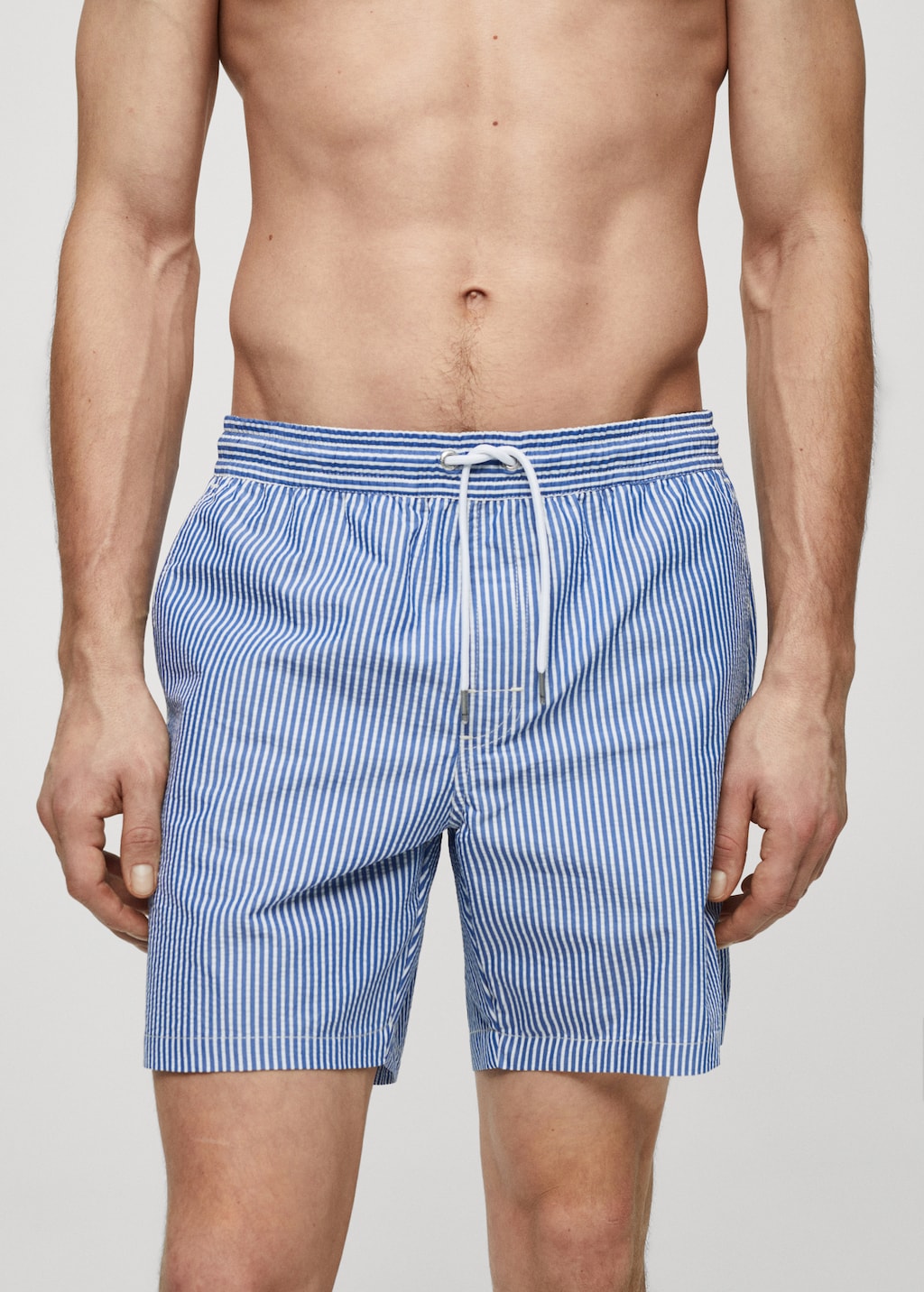 MANGO MAN Seersucker striped drawstring swimsuit ink blue XL Man