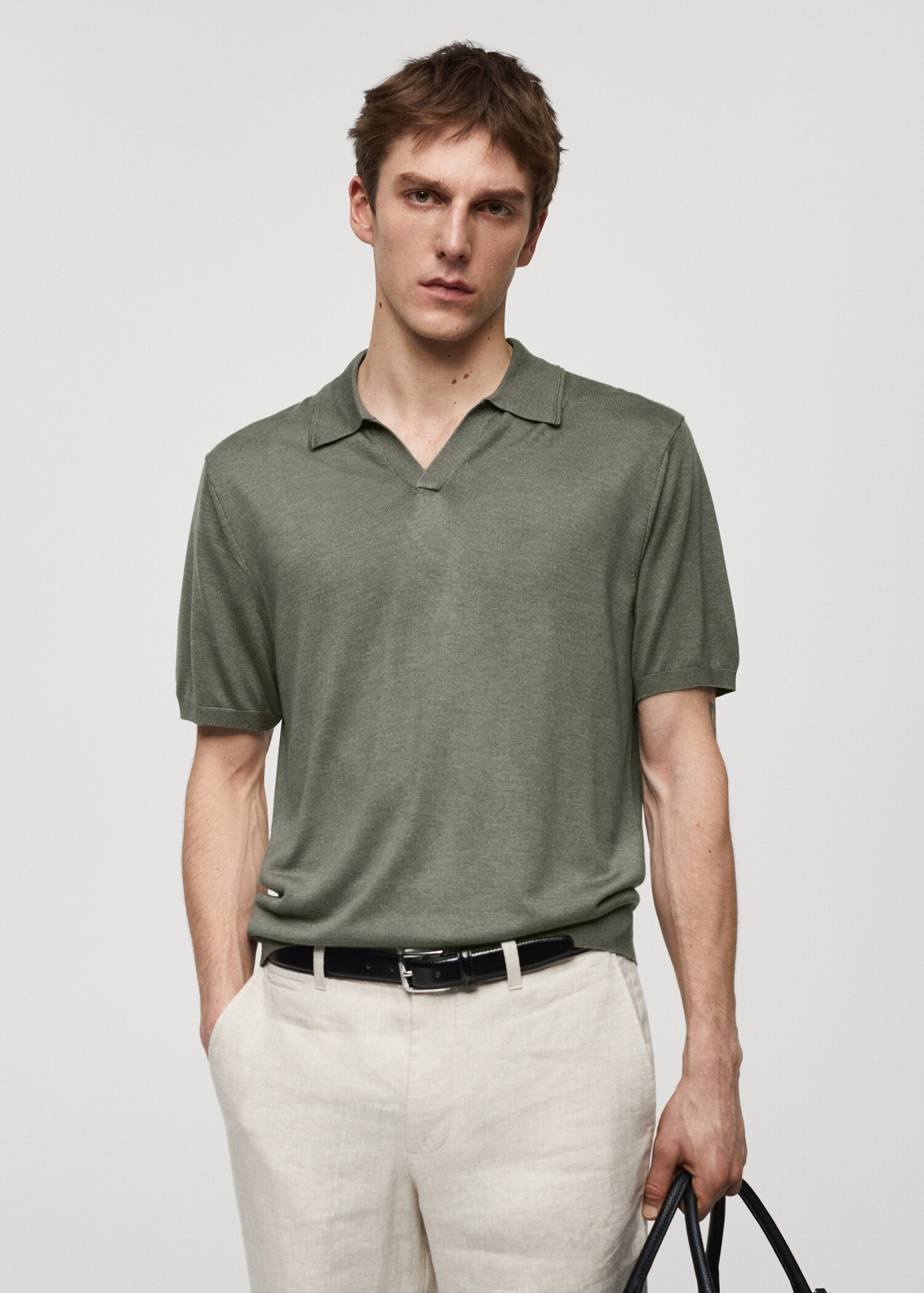 Short-sleeve knitted polo shirt - Medium plane