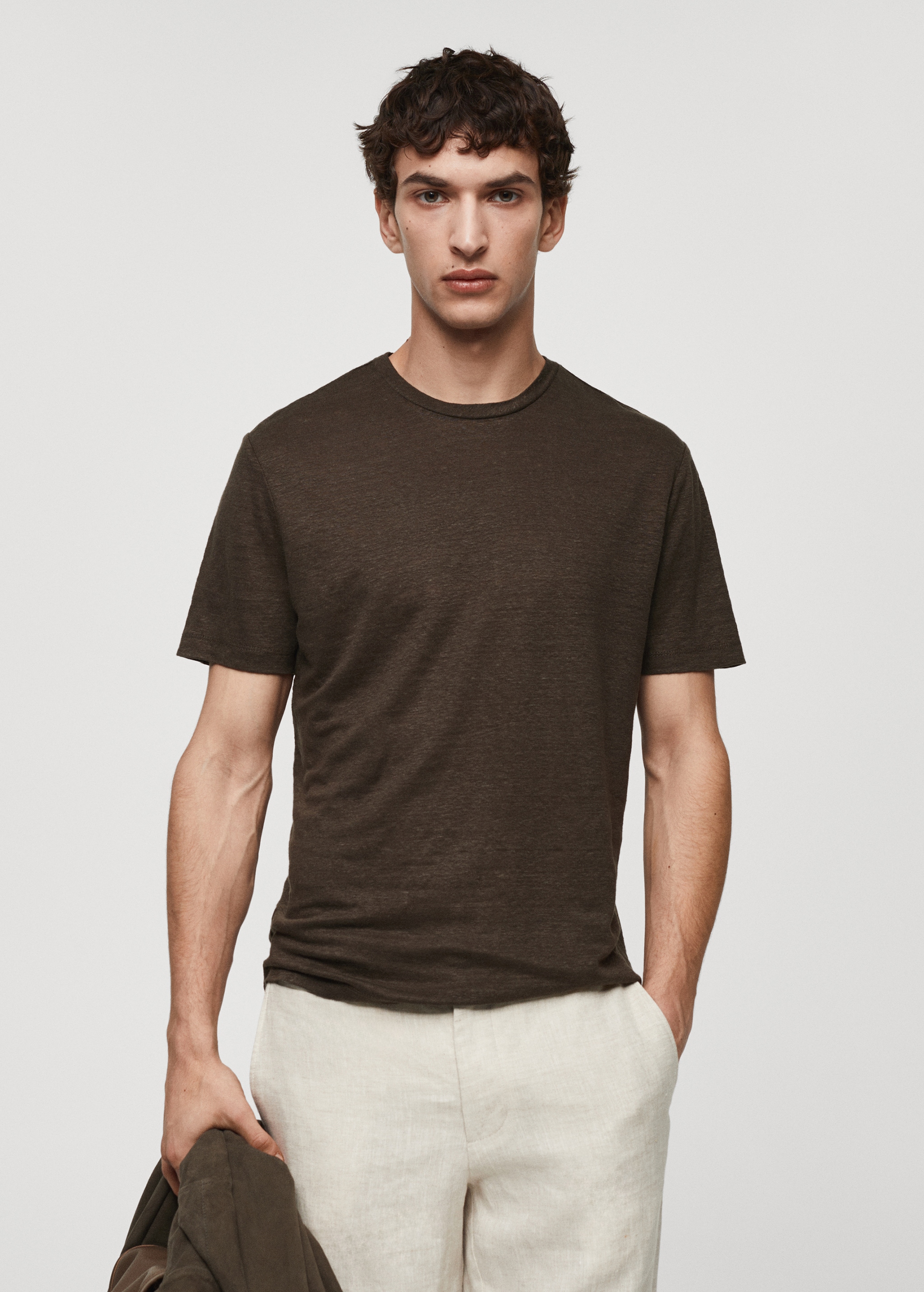 Slim-fit 100% linen t-shirt - Medium plane