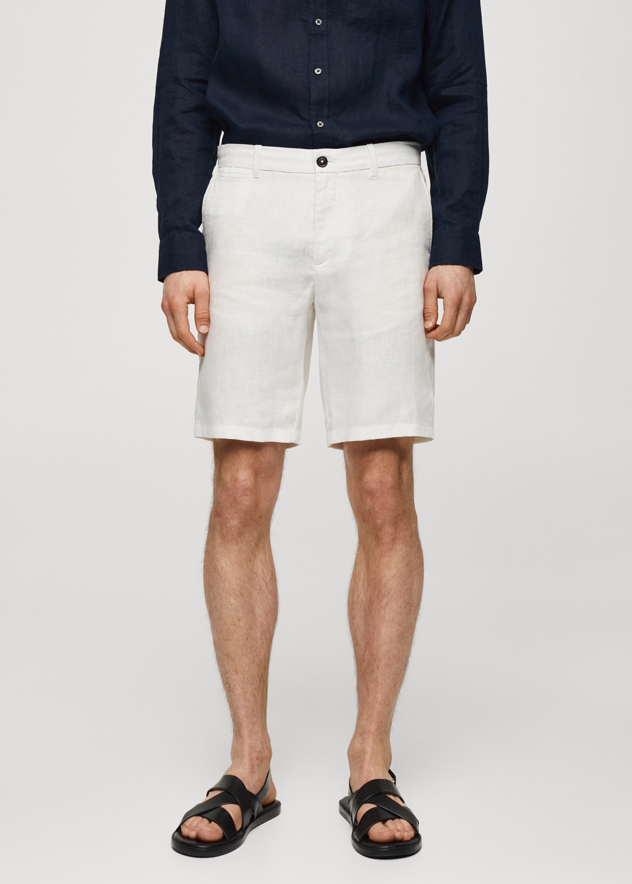 Slim fit 100% linen Bermuda shorts - Medium plane
