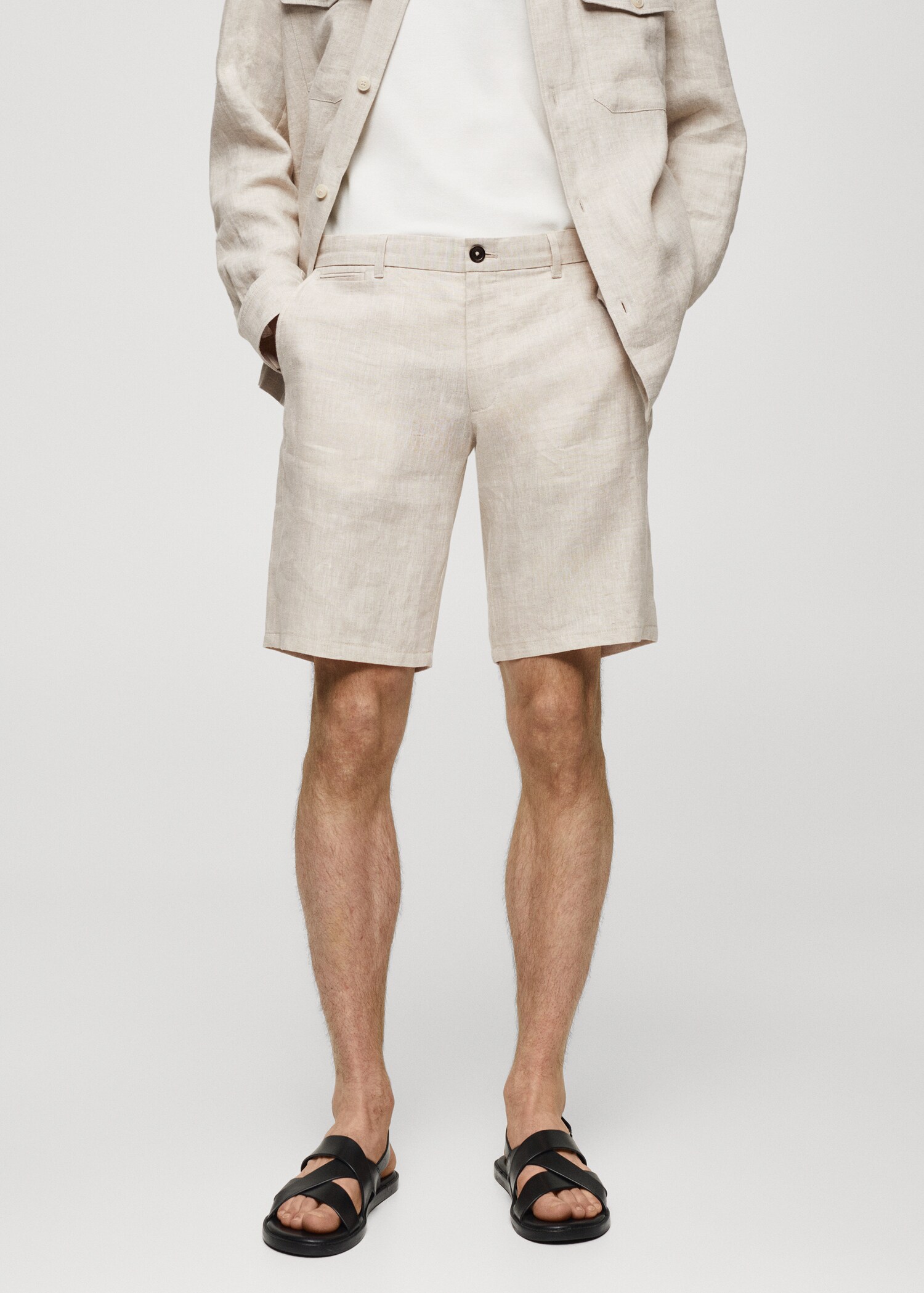 Slim-fit 100% linen bermuda shorts - Medium plane