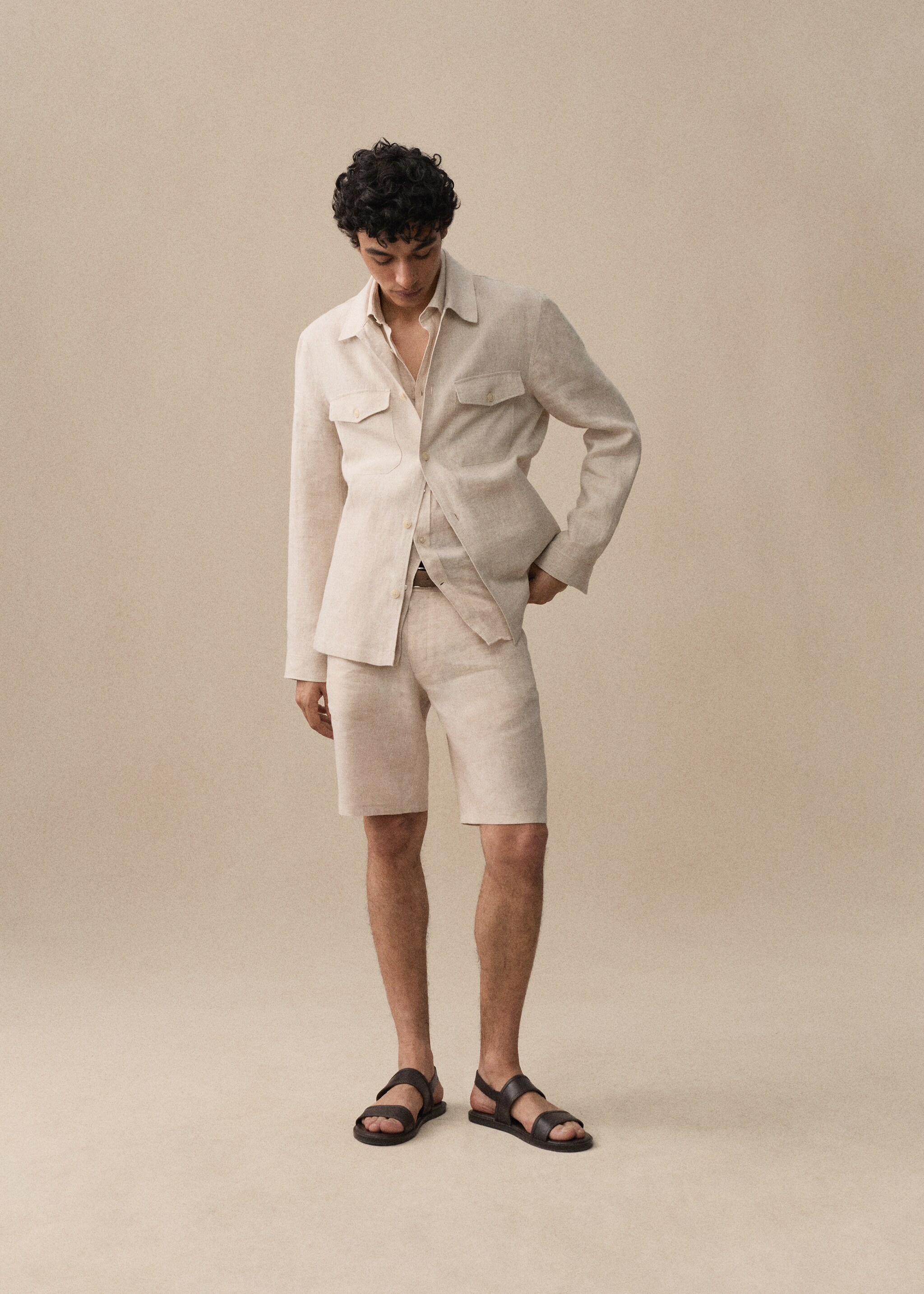 Slim fit 100% linen Bermuda shorts - Details of the article 6