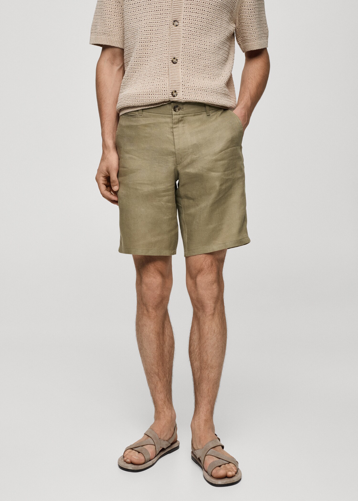 Slim-fit 100% linen bermuda shorts - Medium plane