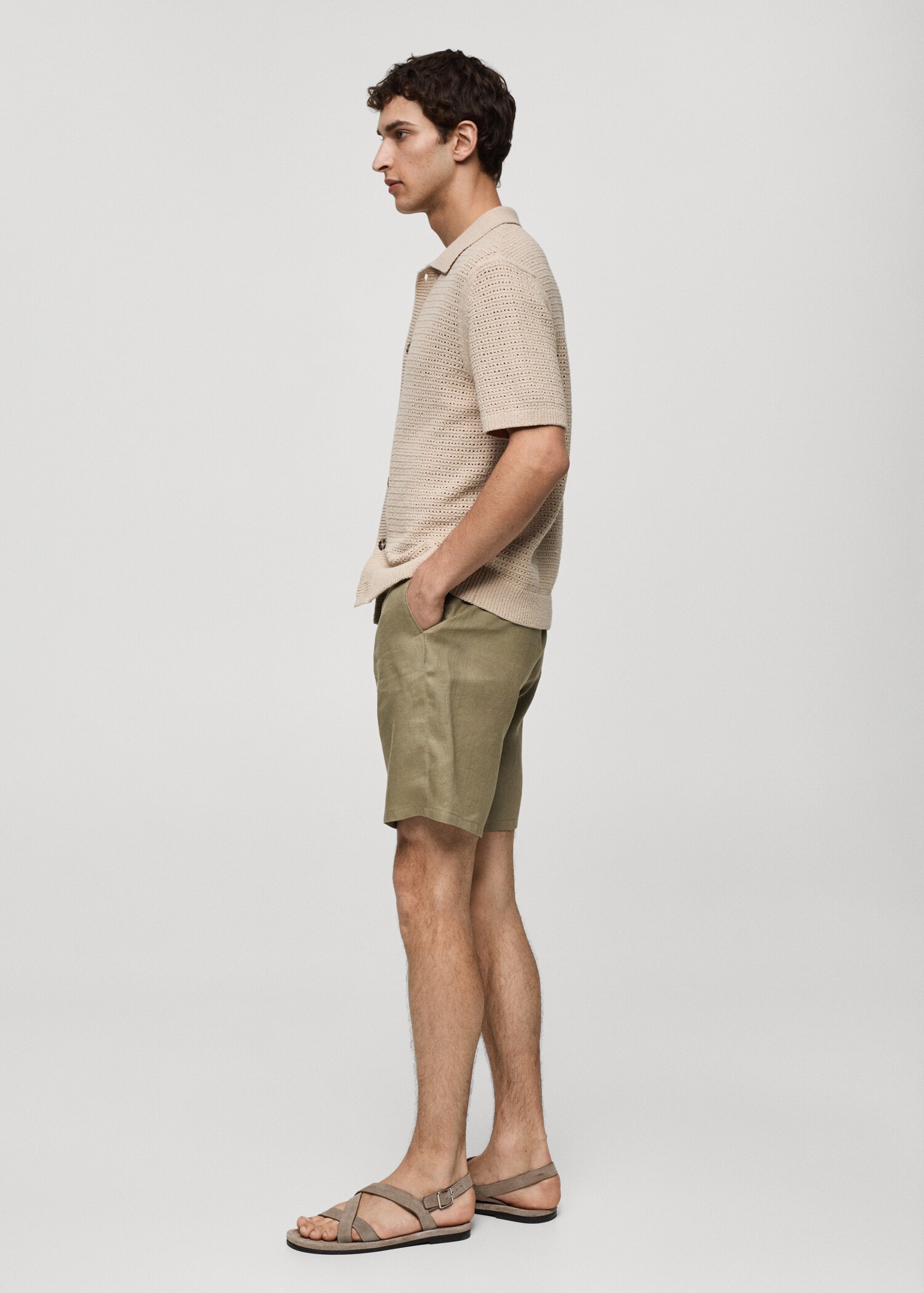 Slim-fit 100% linen bermuda shorts - Details of the article 2