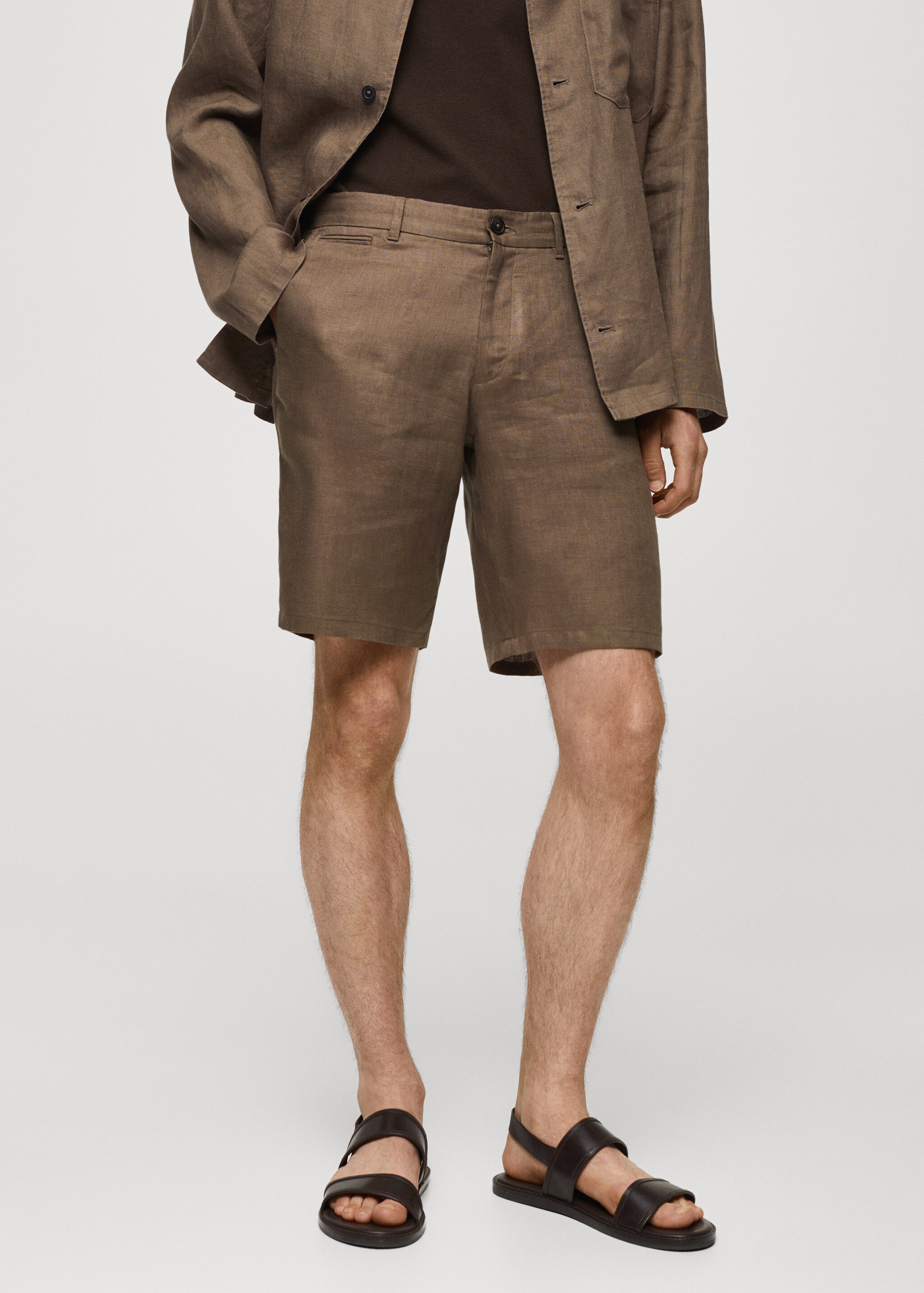 Slim fit 100% linen Bermuda shorts - Medium plane