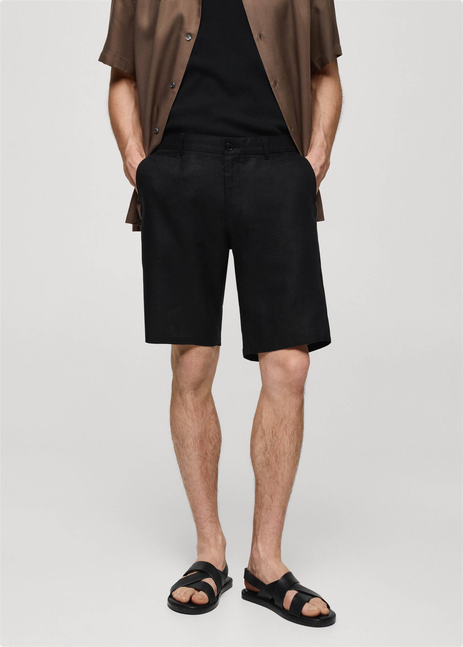 Slim-fit 100% linen bermuda shorts - Medium plane