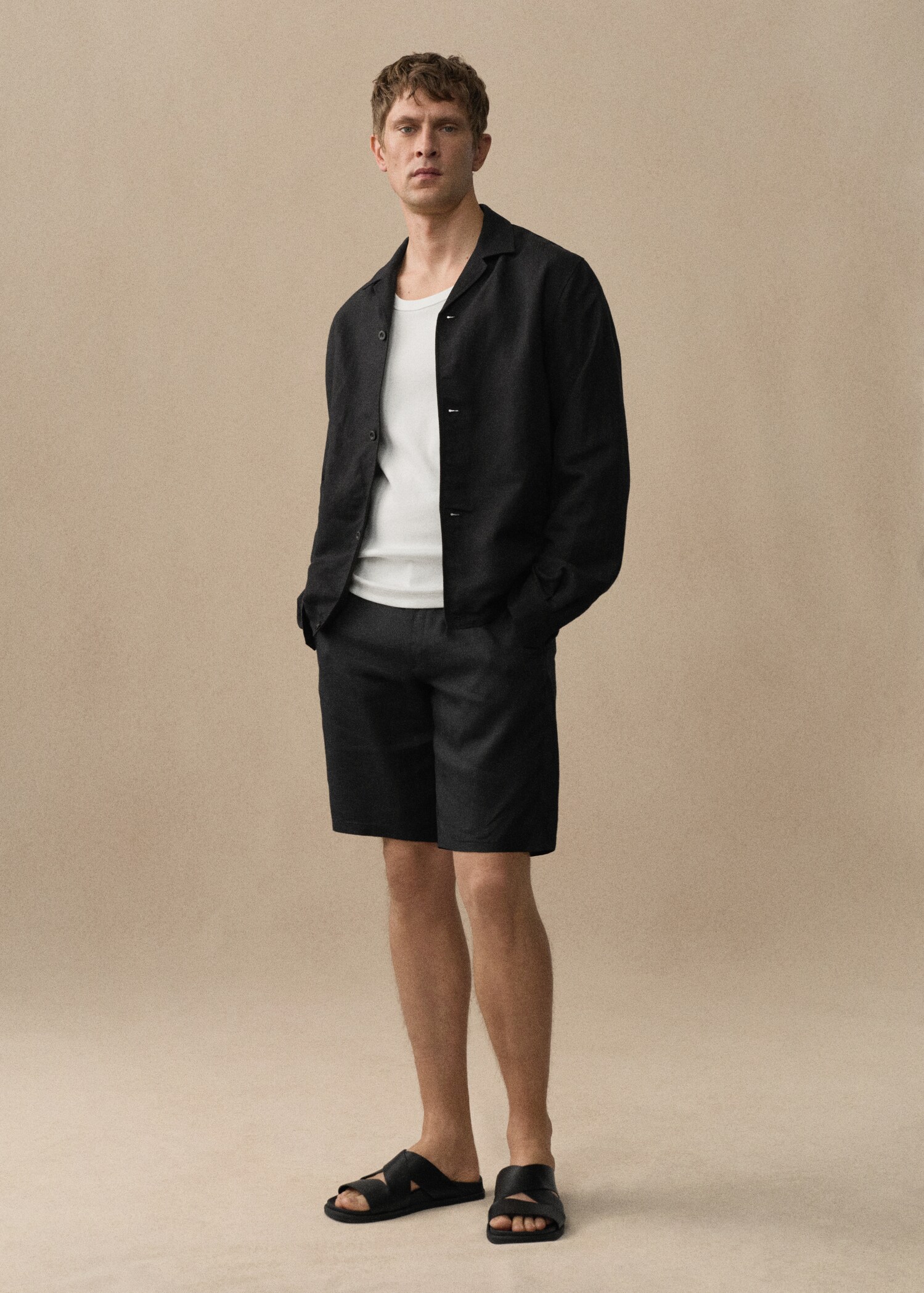 Slim-fit 100% linen bermuda shorts - Details of the article 5