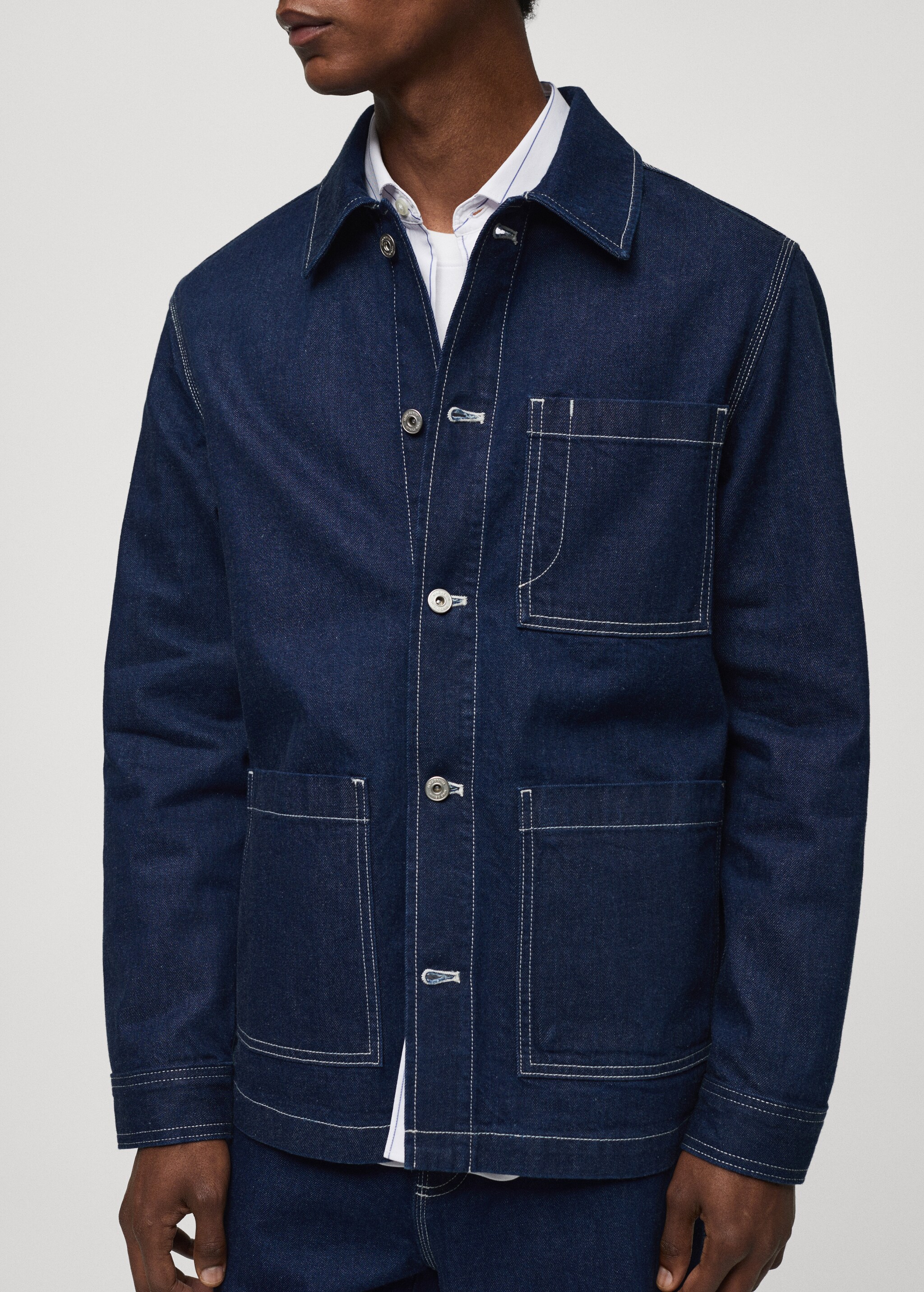 Denim overshirt with stitching pockets - Details of the article 4
