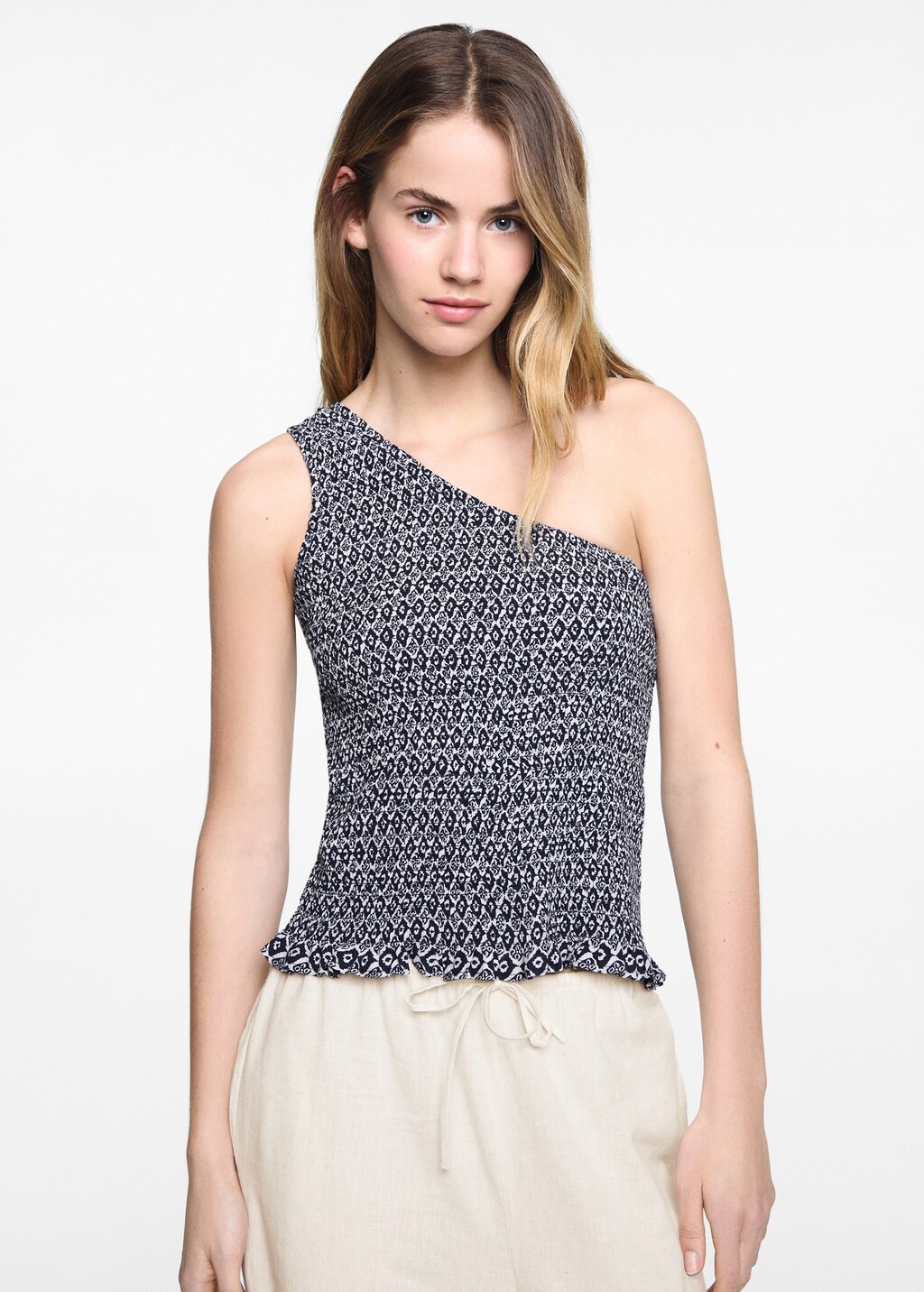 Moxidress Ruched Asymmetrical Top and Wide Leg Pants Set