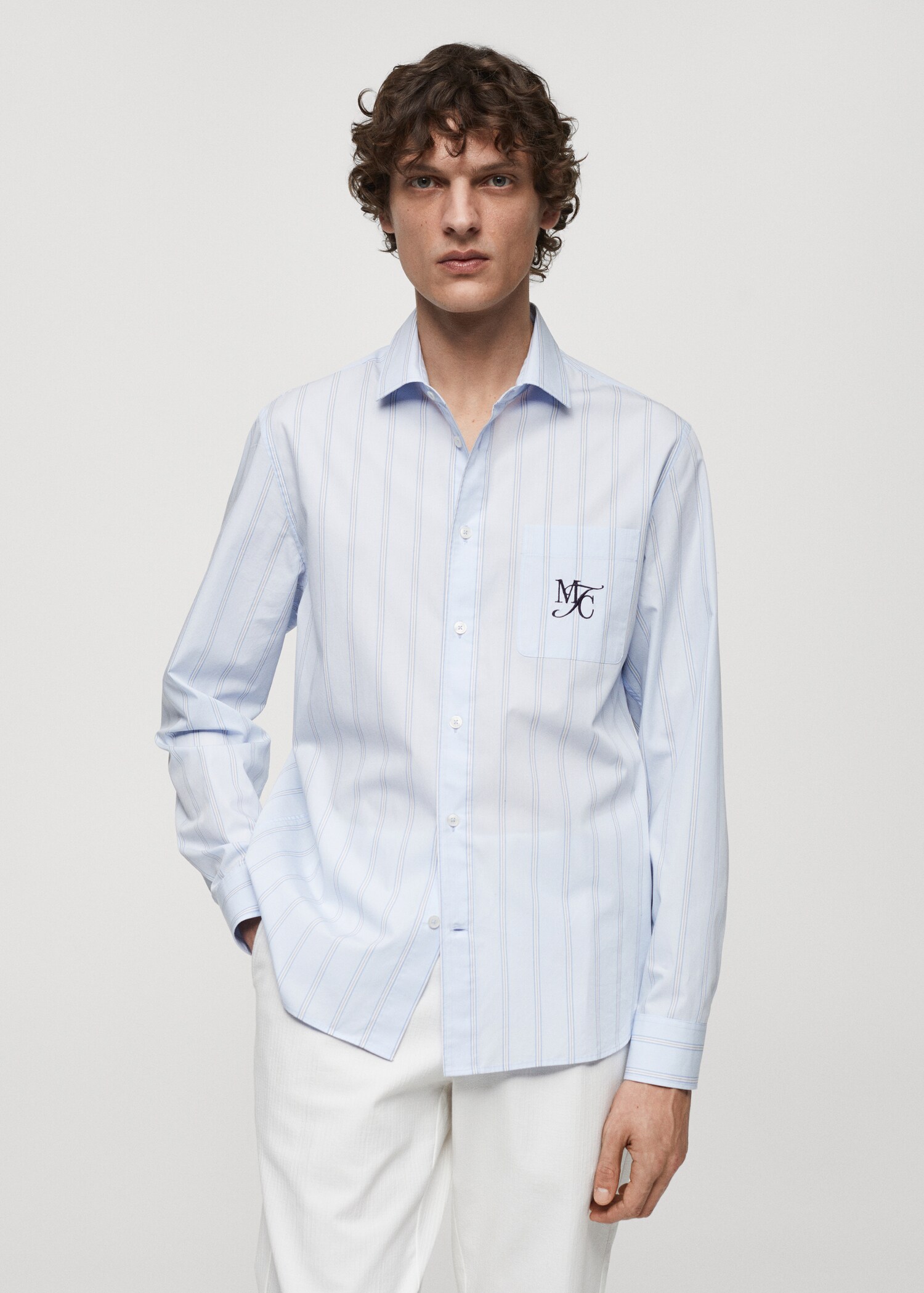 Chemise classic-fit coton rayures broderie - Plan moyen