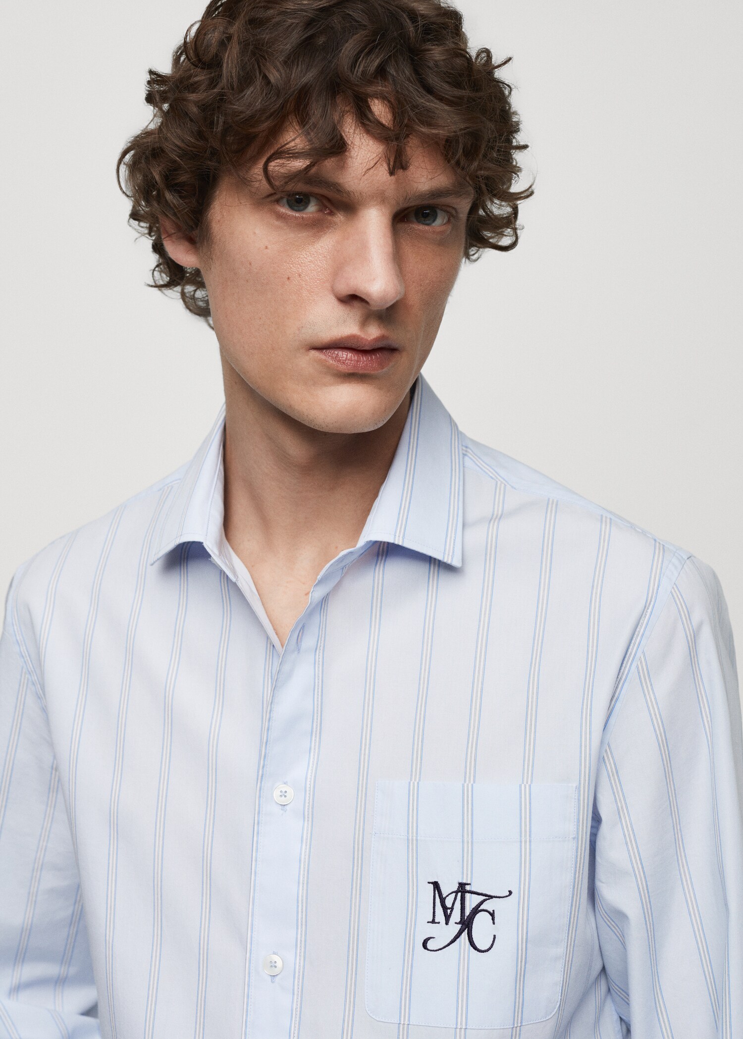 Chemise classic-fit coton rayures broderie - Détail de l'article 1