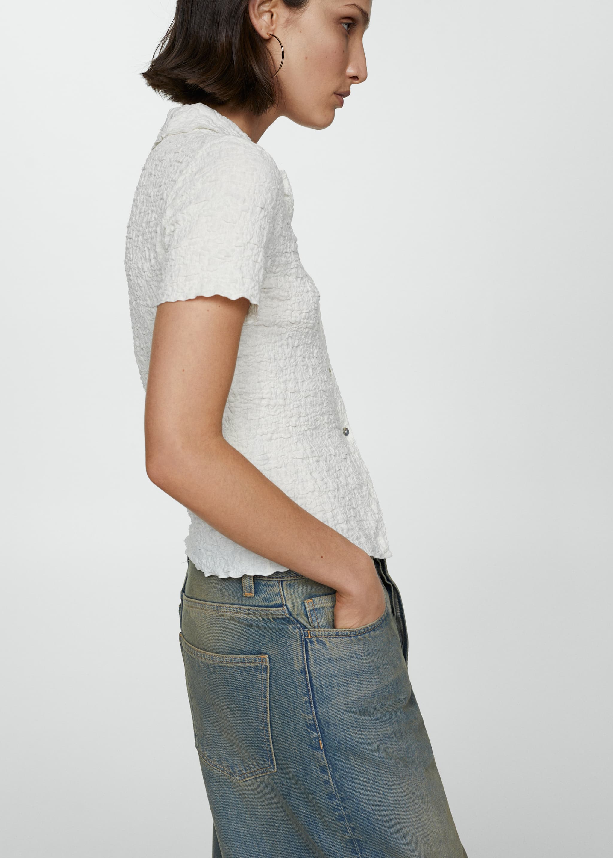 Textured cotton T-shirt - Details of the article 6