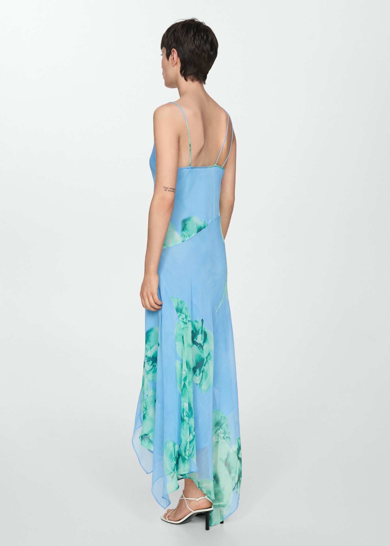 1210142 Black Flower Pattern Asymmetrical Dress