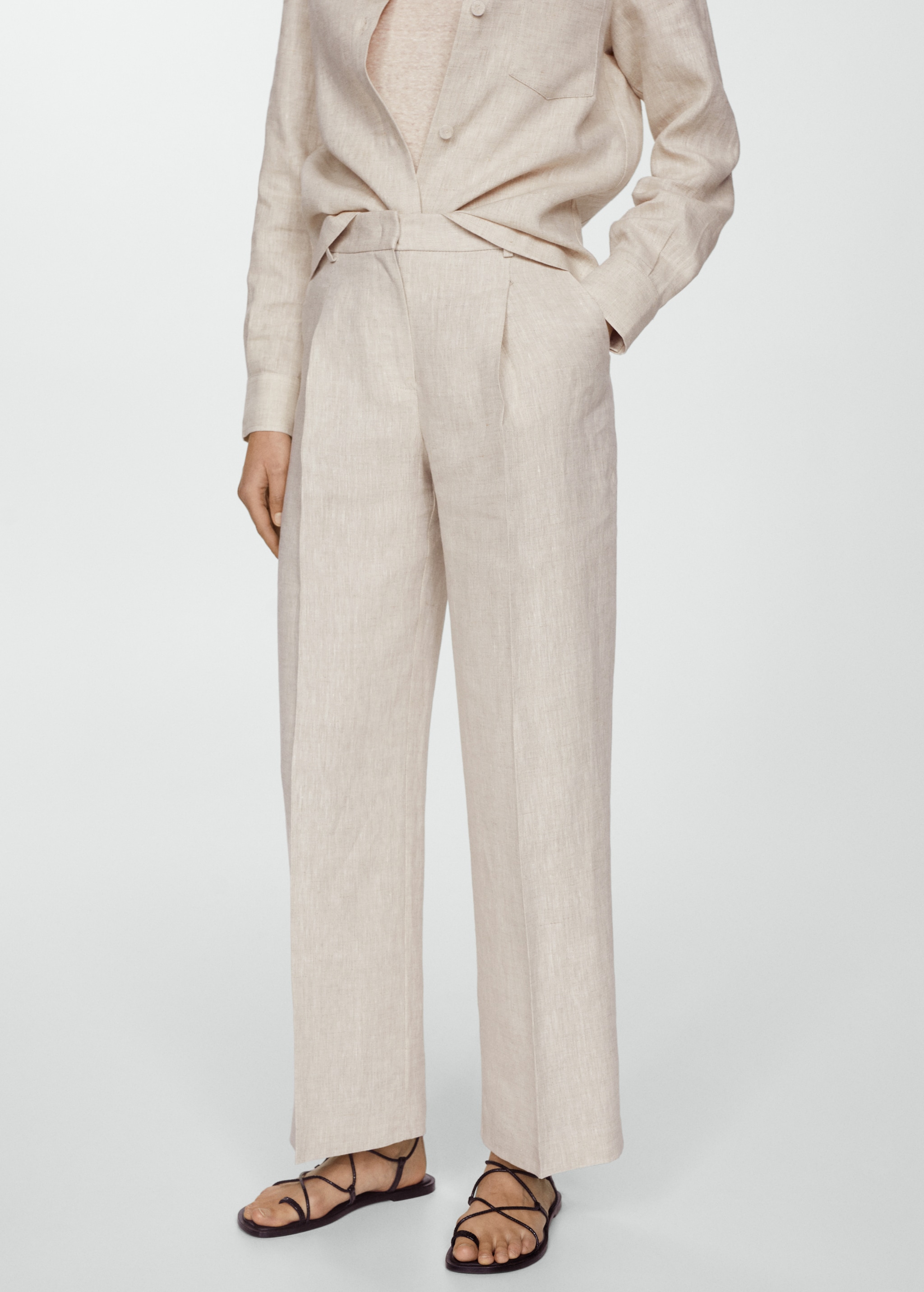 Straight linen-blend trousers - Medium plane