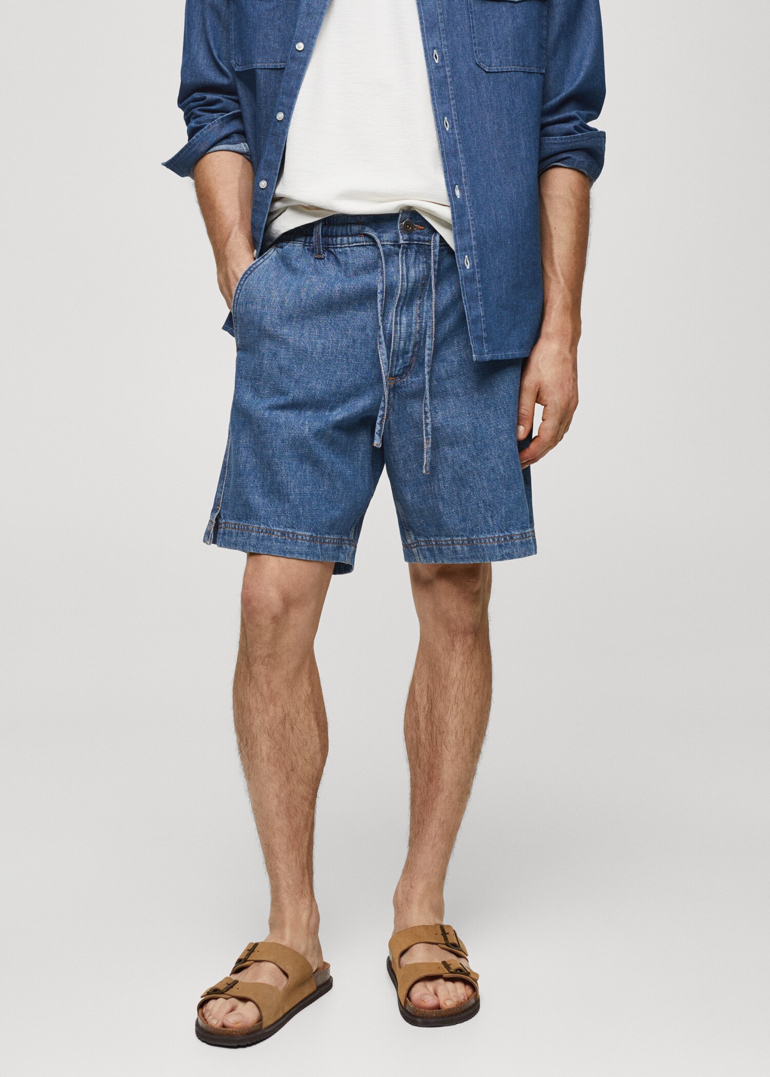 Denim bermuda shorts with drawstring - Medium plane