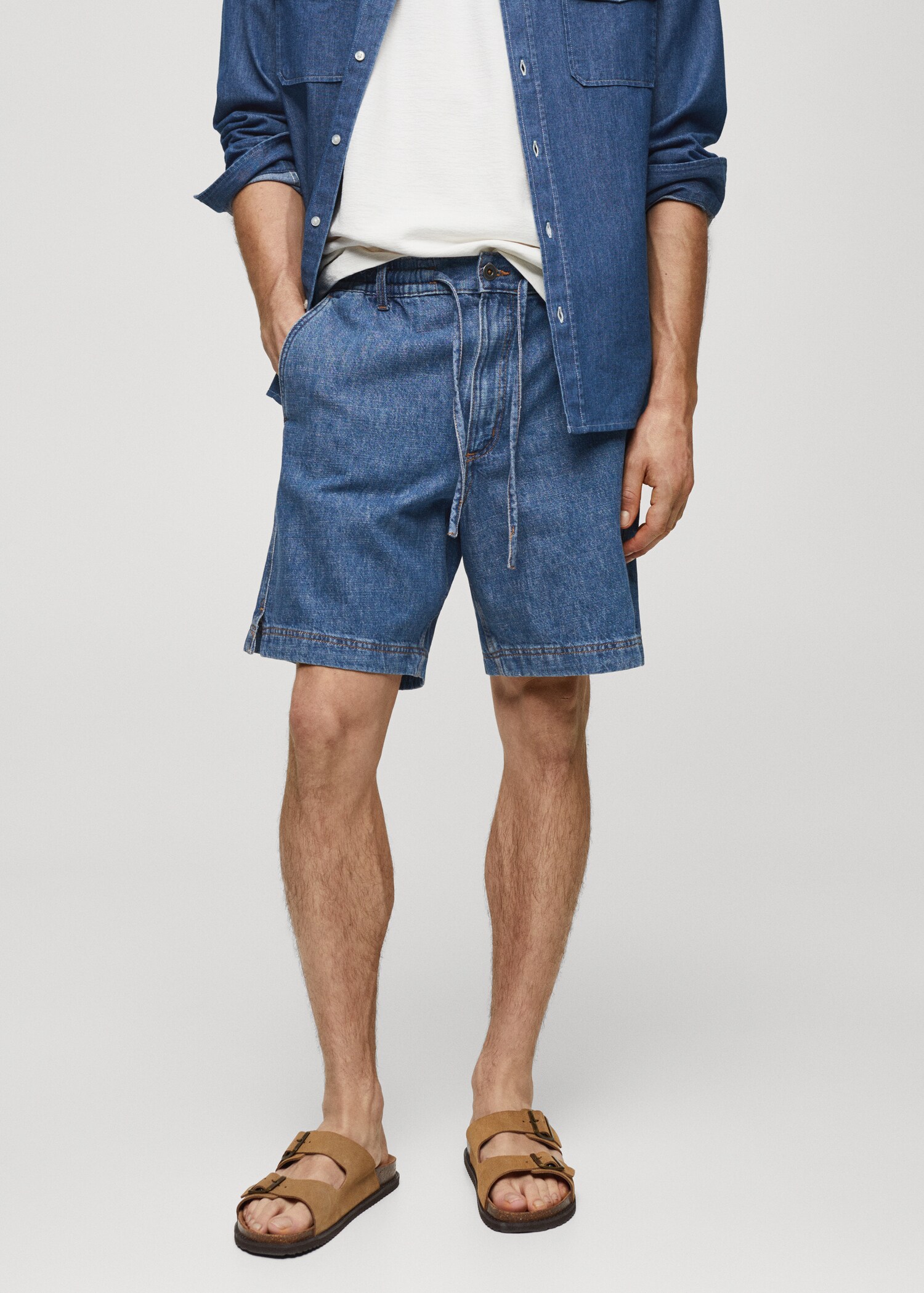 Drawstring denim Bermuda shorts - Medium plane