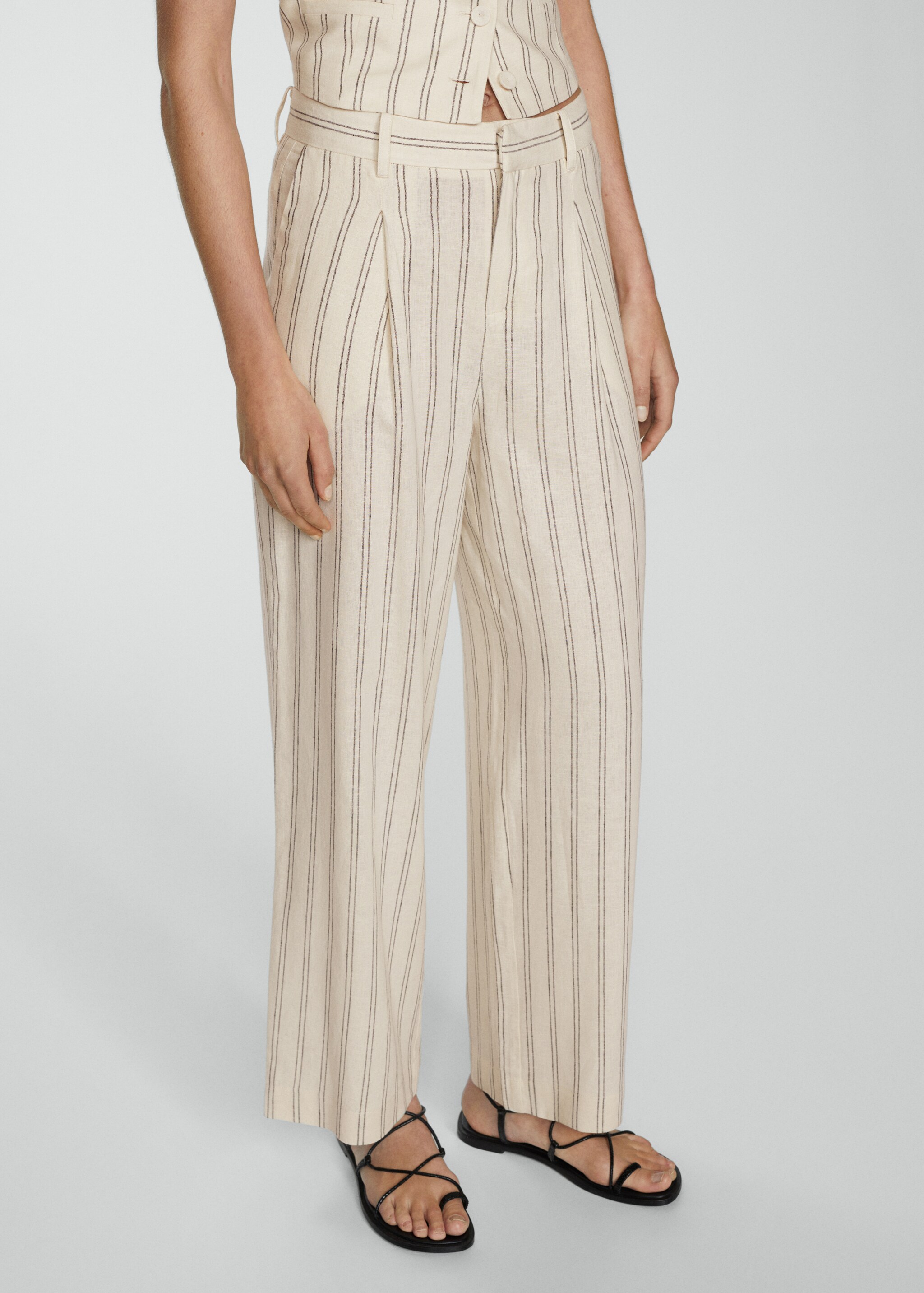 Striped linen-blend trousers - Medium plane