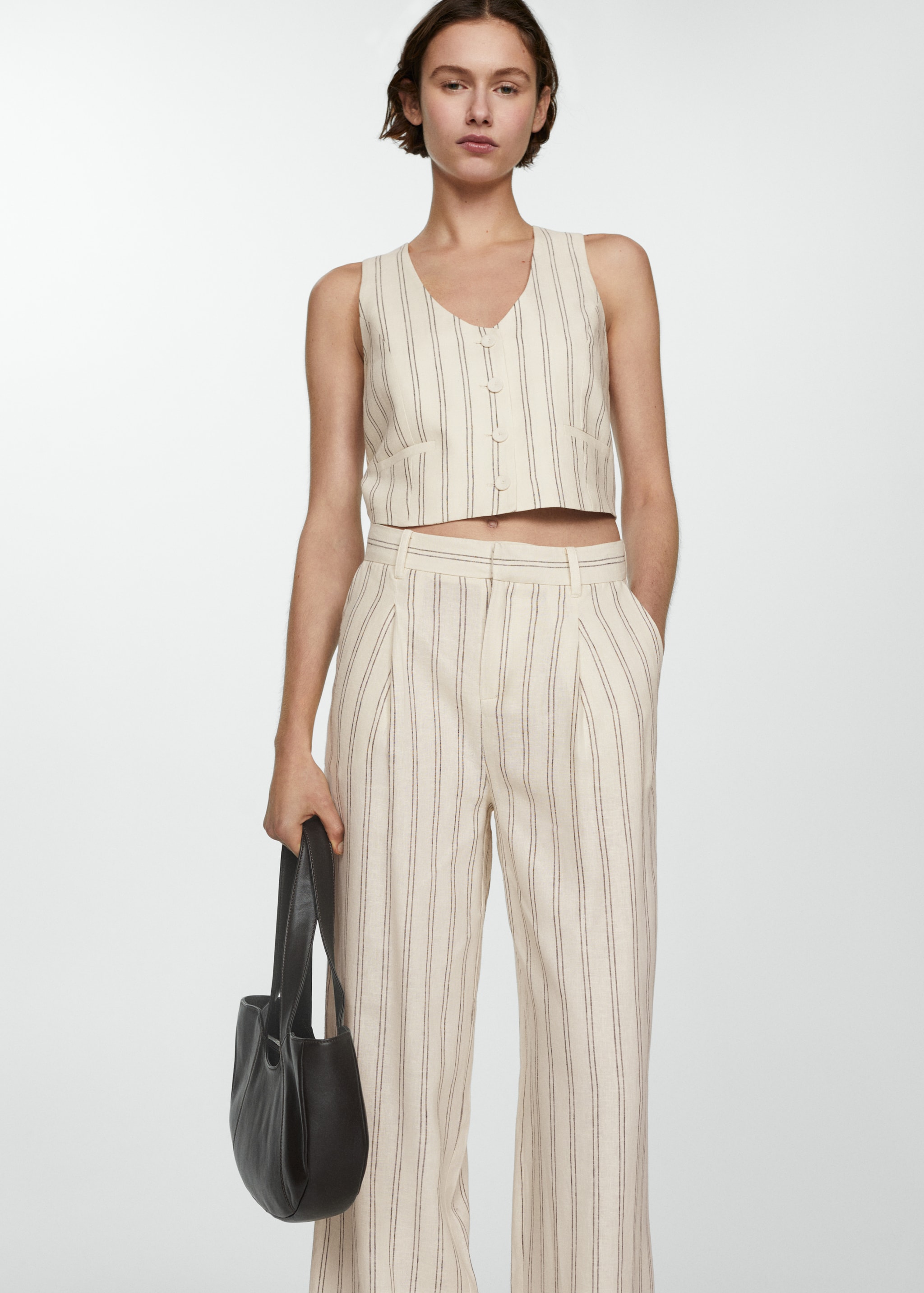 Striped linen-blend trousers - Details of the article 1