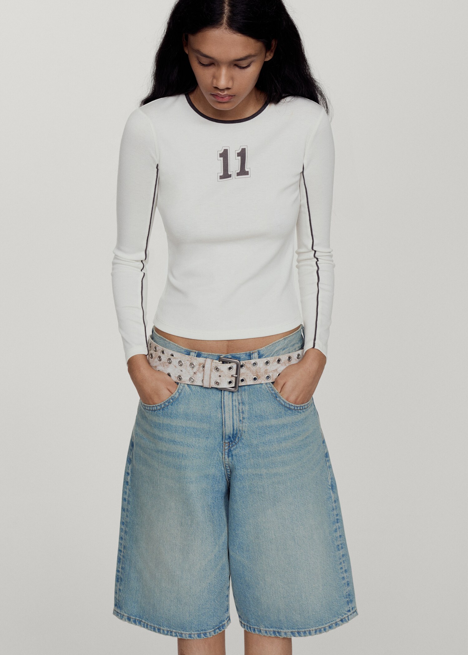 Oversized denim bermuda shorts - Medium plane