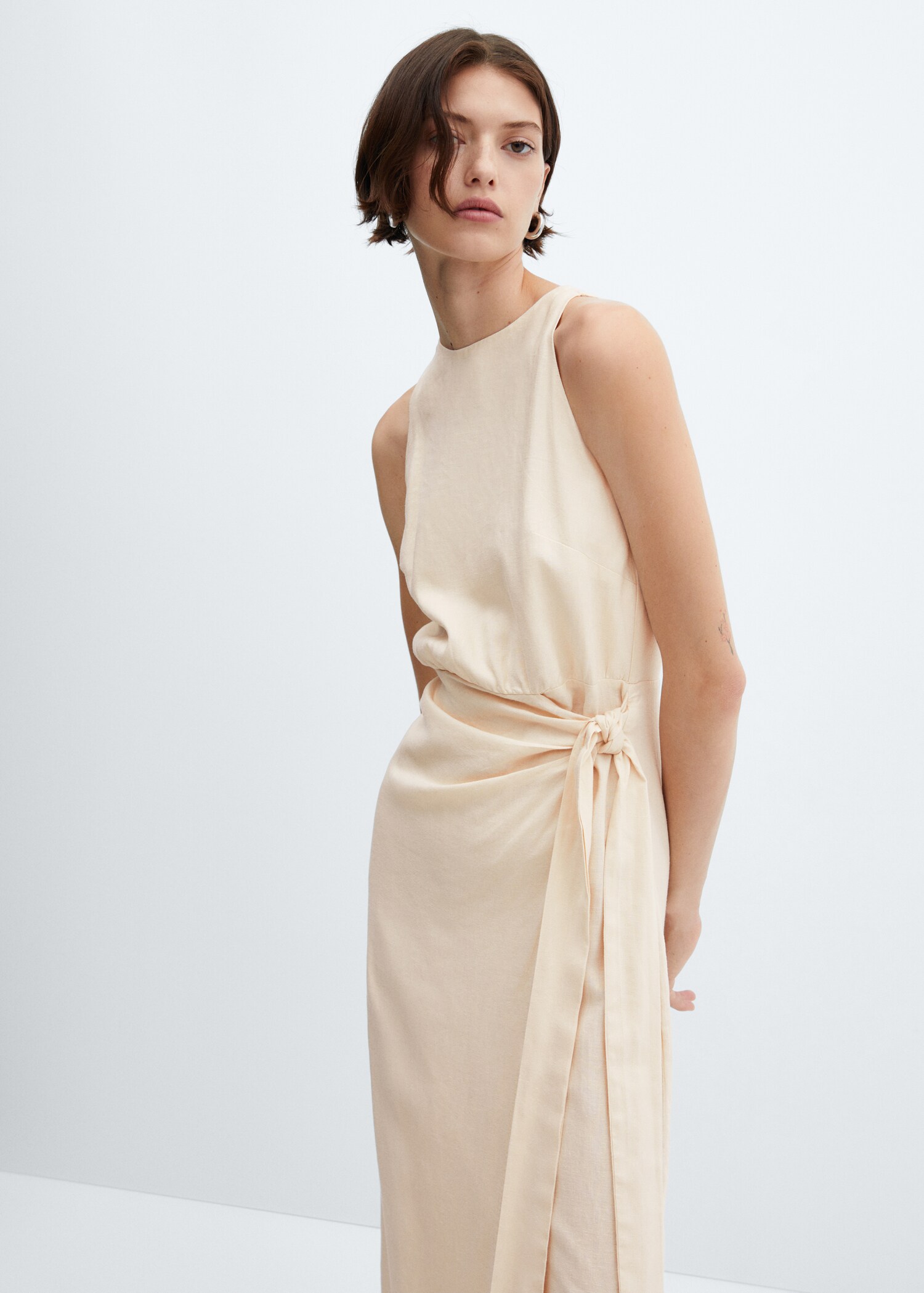 Bow linen-blend dress - Medium plane