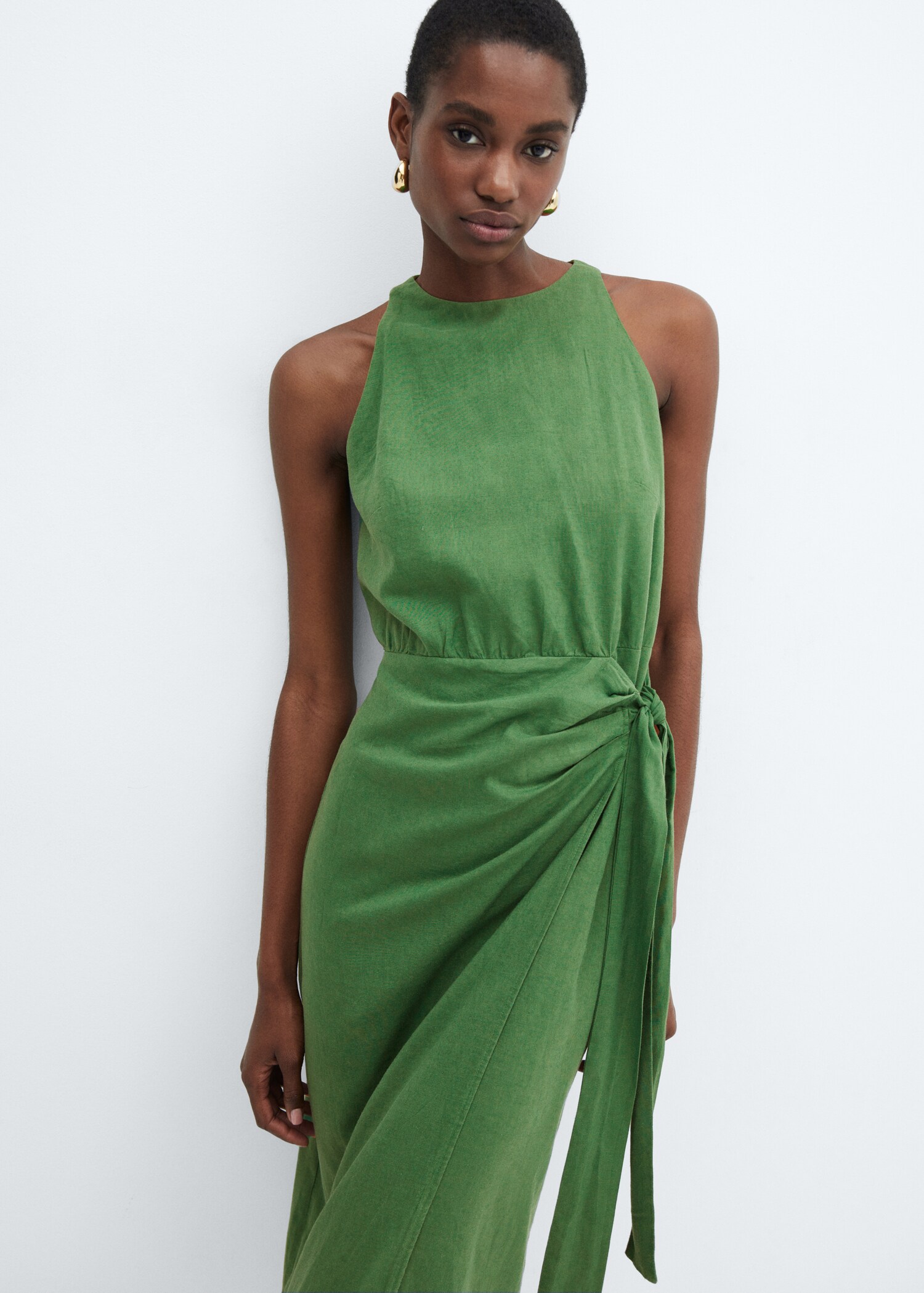 Bow linen-blend dress - Medium plane