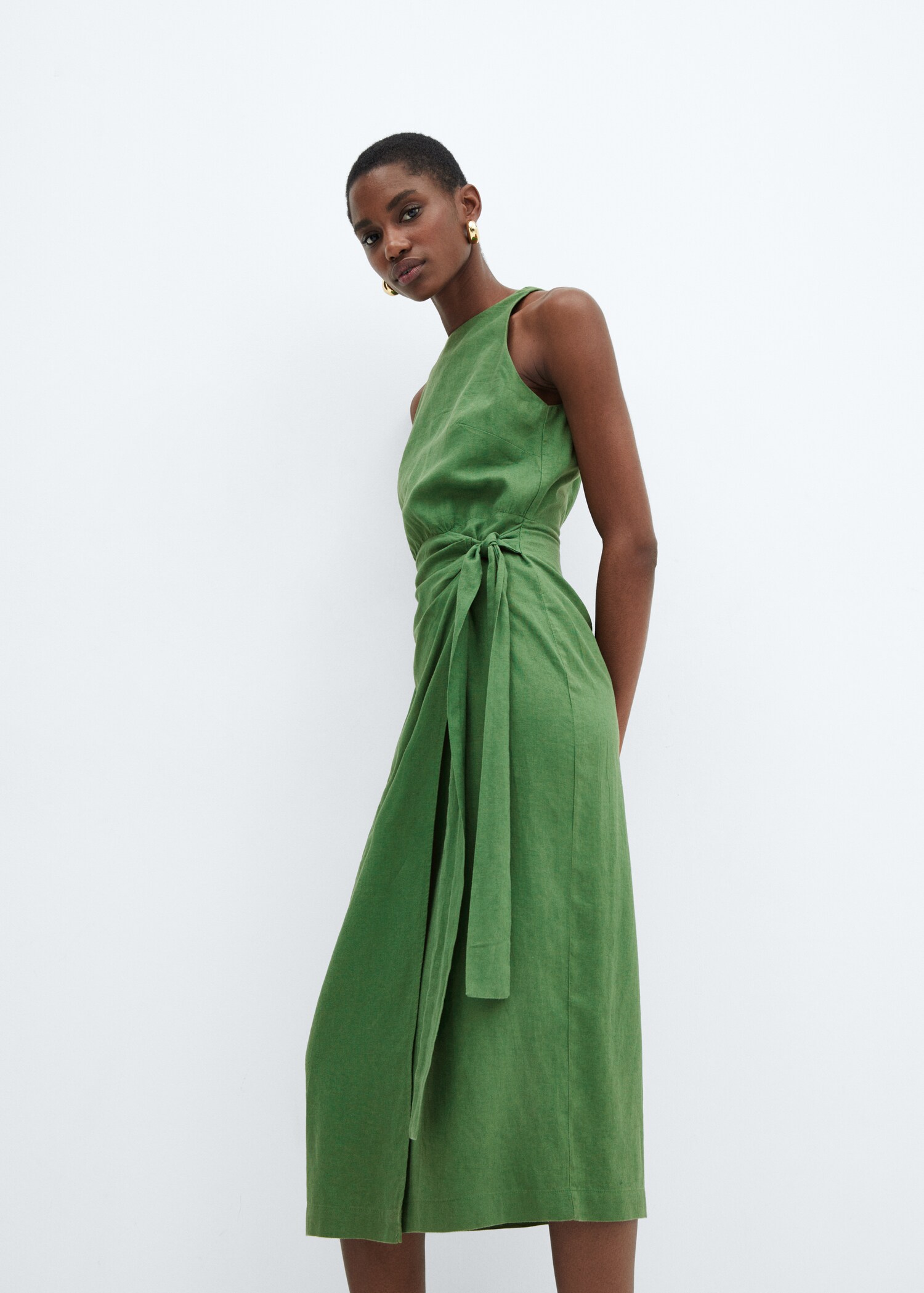 Bow linen-blend dress - Details of the article 2