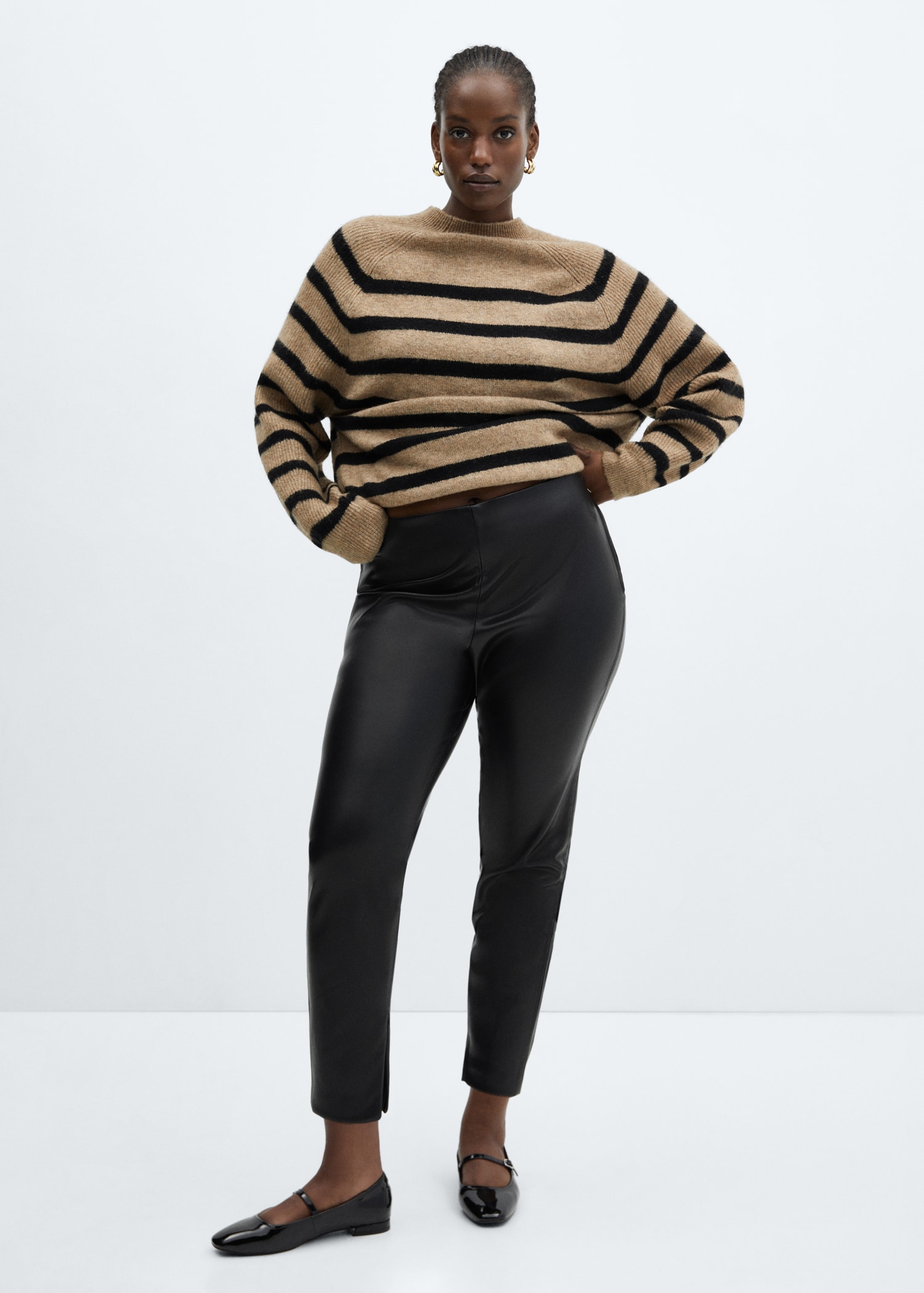 Faux-leather leggings with split hems Women MANGO Philippines