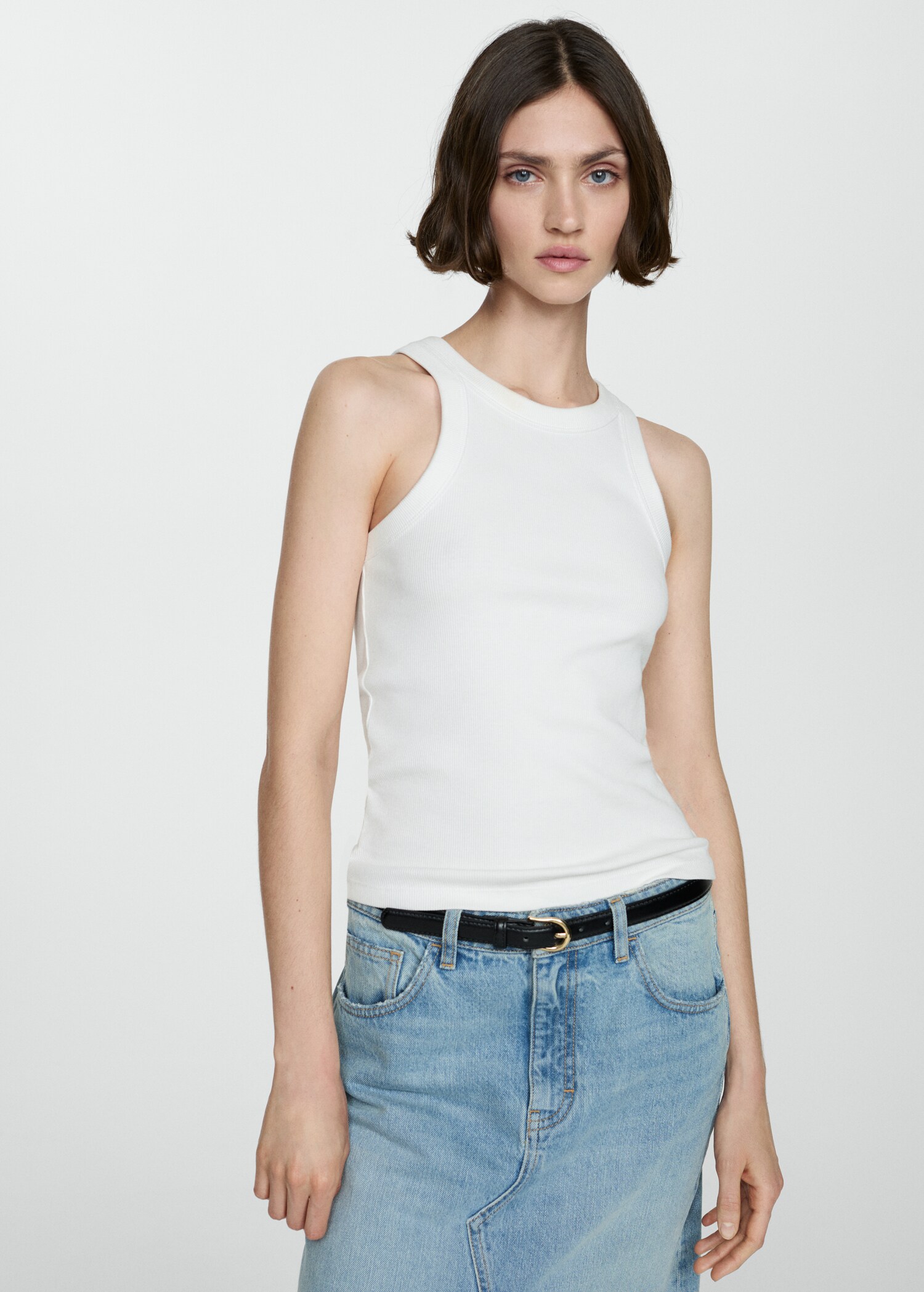 Ribbed cotton-blend top - Medium plane